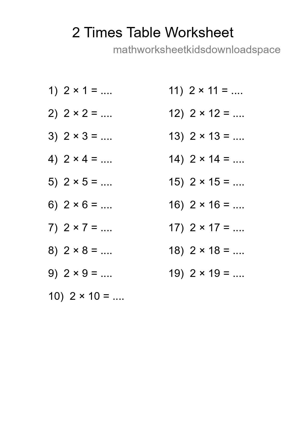 2 Times Table Worksheet For Grade 2 - Part 196