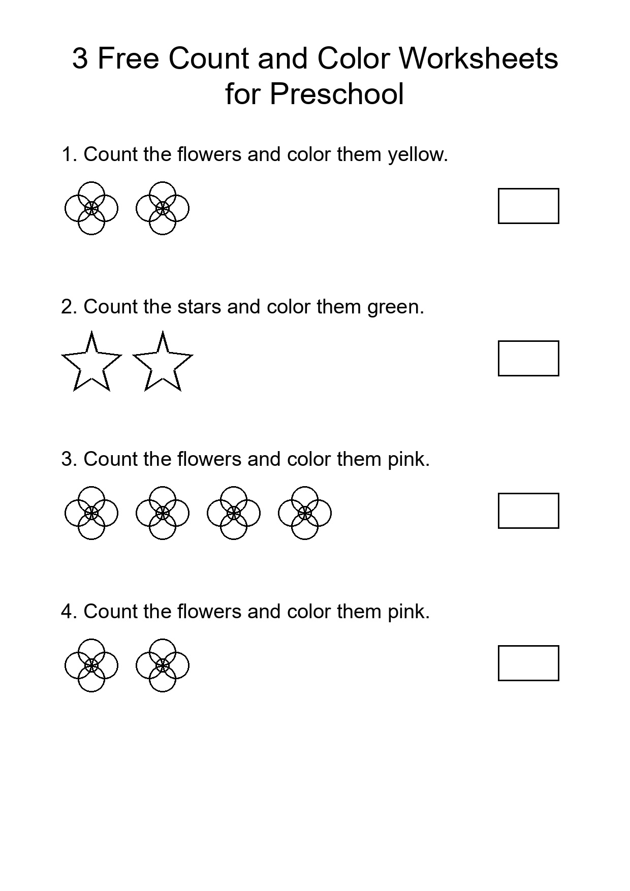 3 Free Count and Color Worksheets for Preschool