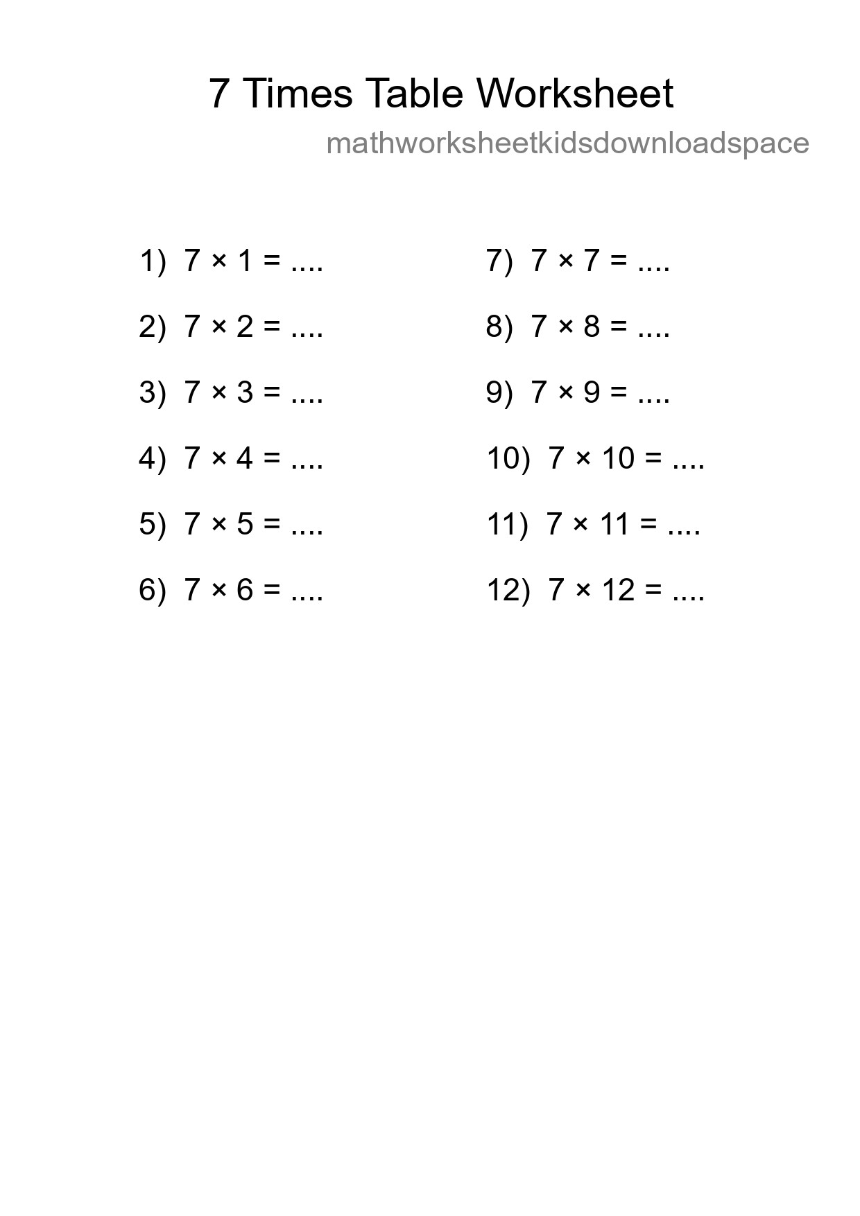 7 Times Table Worksheet For Grade 3 - Part 141