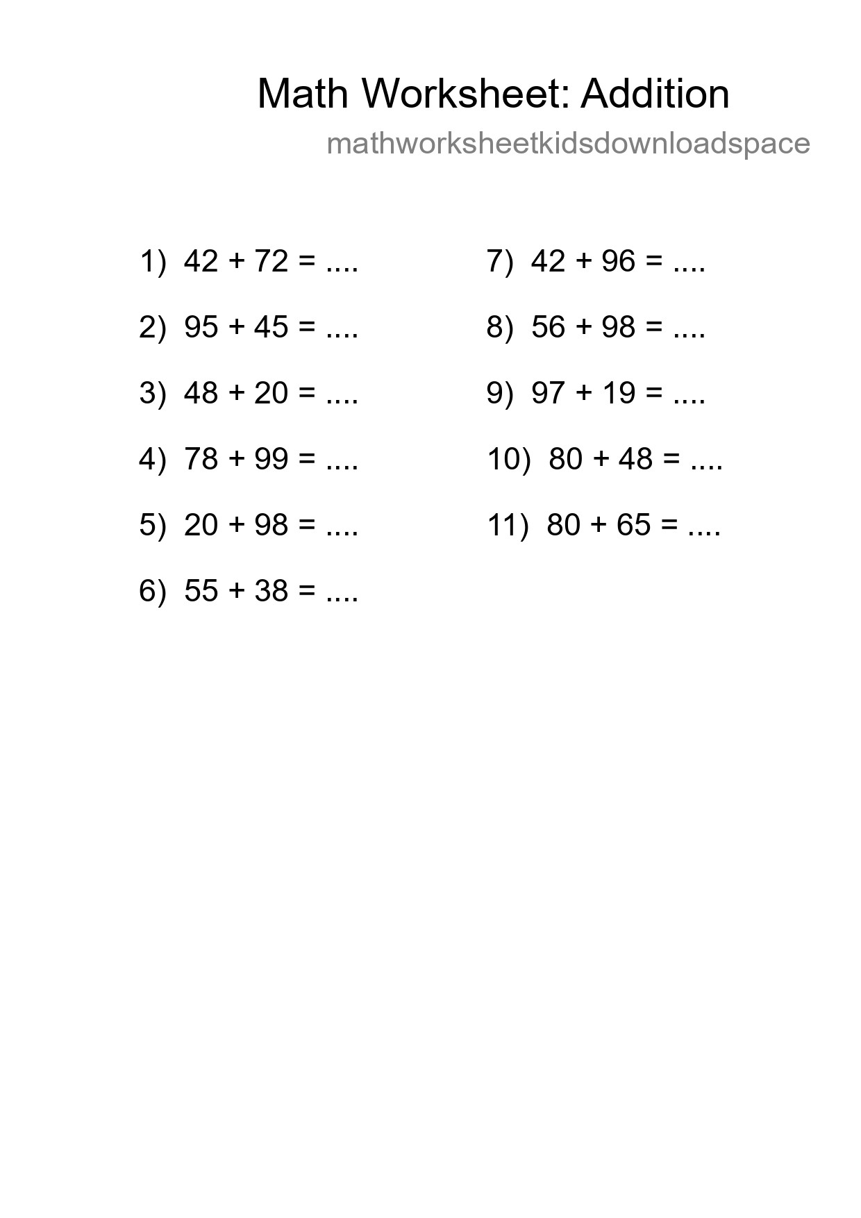Free 11 Addition Math Worksheet For Grade 3 With Answers - Part 199