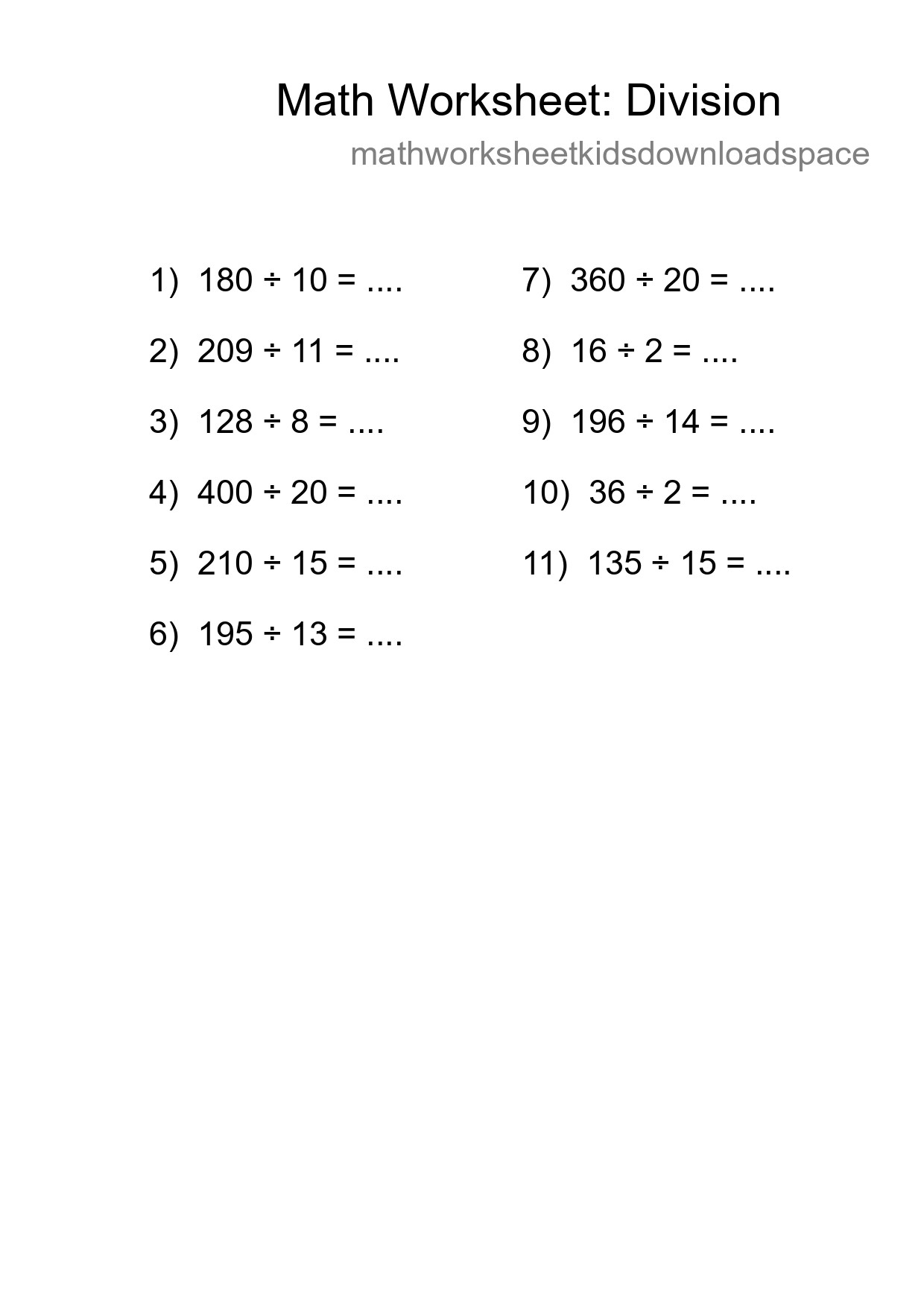 Free 11 Division Math Worksheet For Grade 2 - Part 114