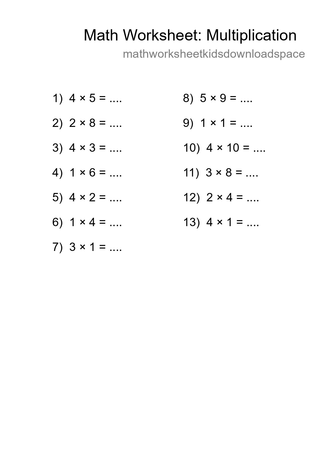 Free 13 Multiplication Math Worksheet For Grade 1 With Answers - Part 249