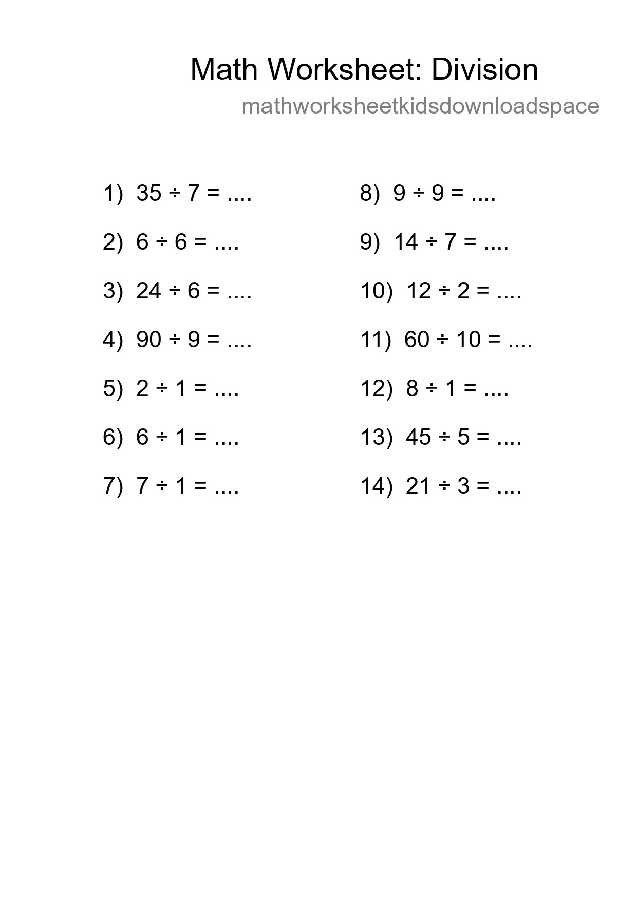 Free 14 Division Math Worksheet For Grade 1 - Part 26