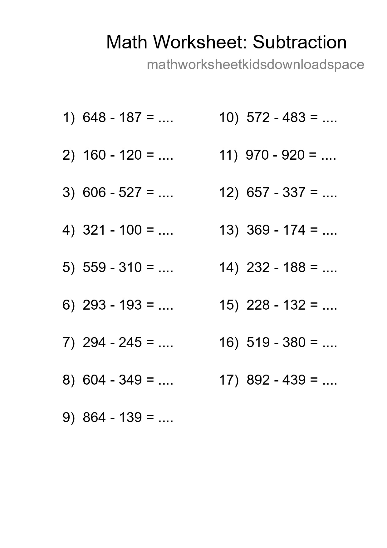Free 17 Subtraction Math Worksheet For Grade 5 - Part 63