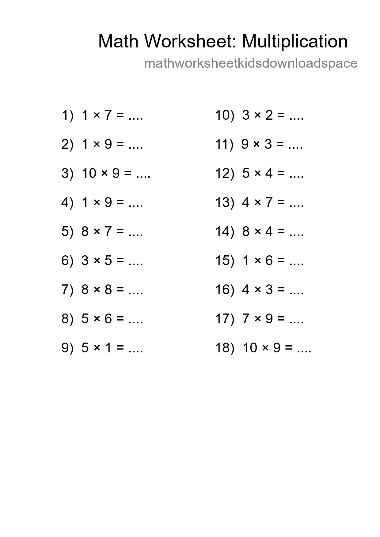 Free 18 Multiplication Math Worksheet For Grade 1 - Part 139