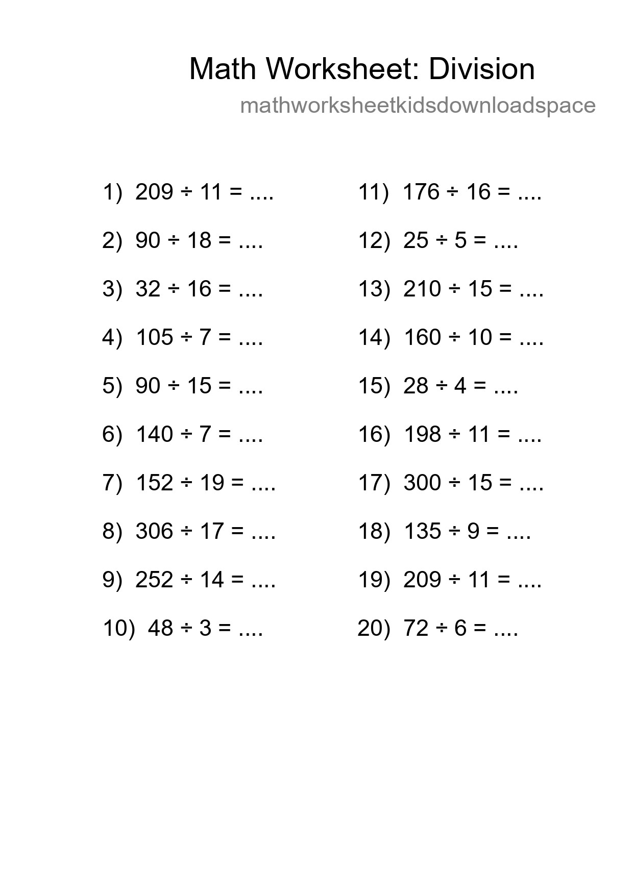 Free 20 Division Math Worksheet For Grade 2 With Answers - Part 180