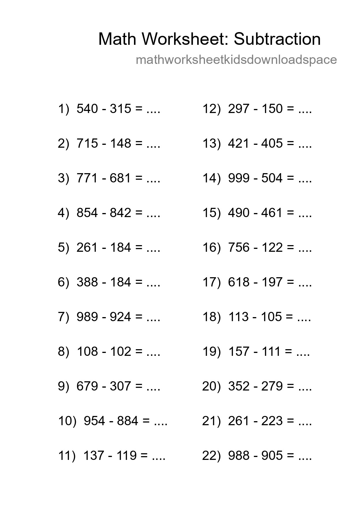 Free 22 Subtraction Math Worksheet For Grade 5 - Part 228