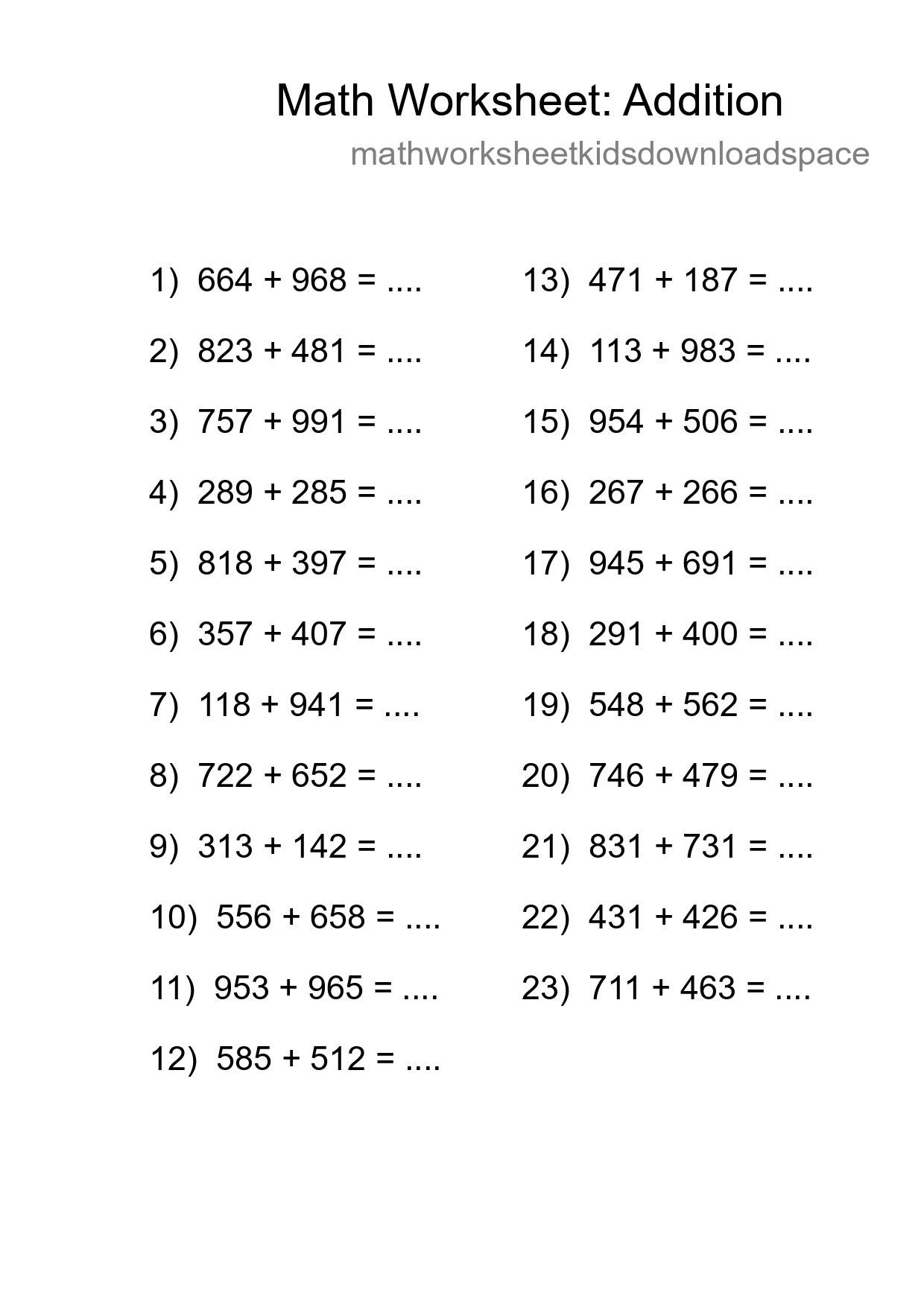 Free 23 Addition Math Worksheet For Grade 5 - Part 232