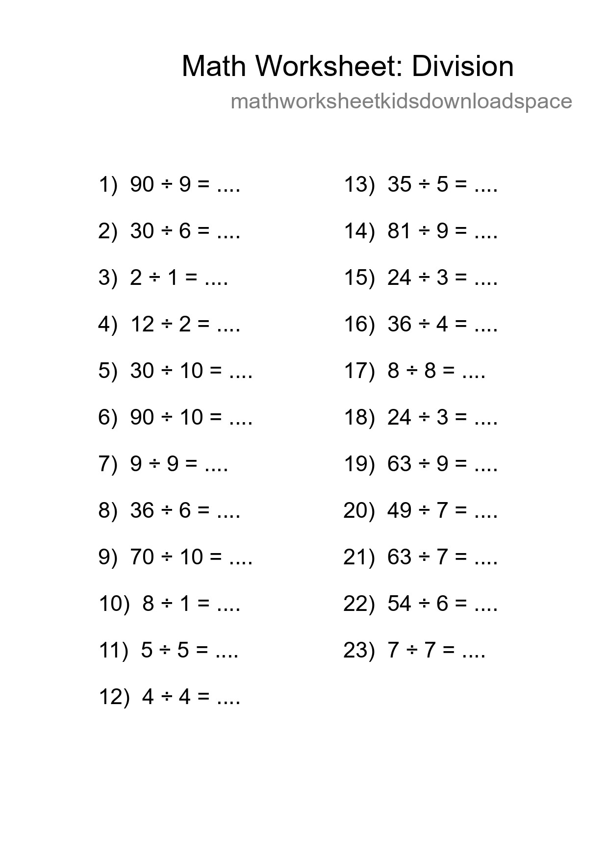 Free 23 Division Math Worksheet For Grade 1 - Part 246