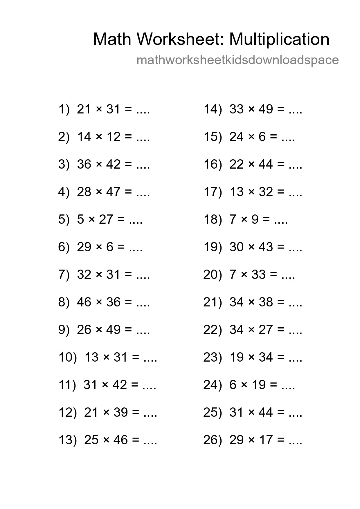 Free 26 Multiplication Math Worksheet For Grade 2 With Answers - Part 194