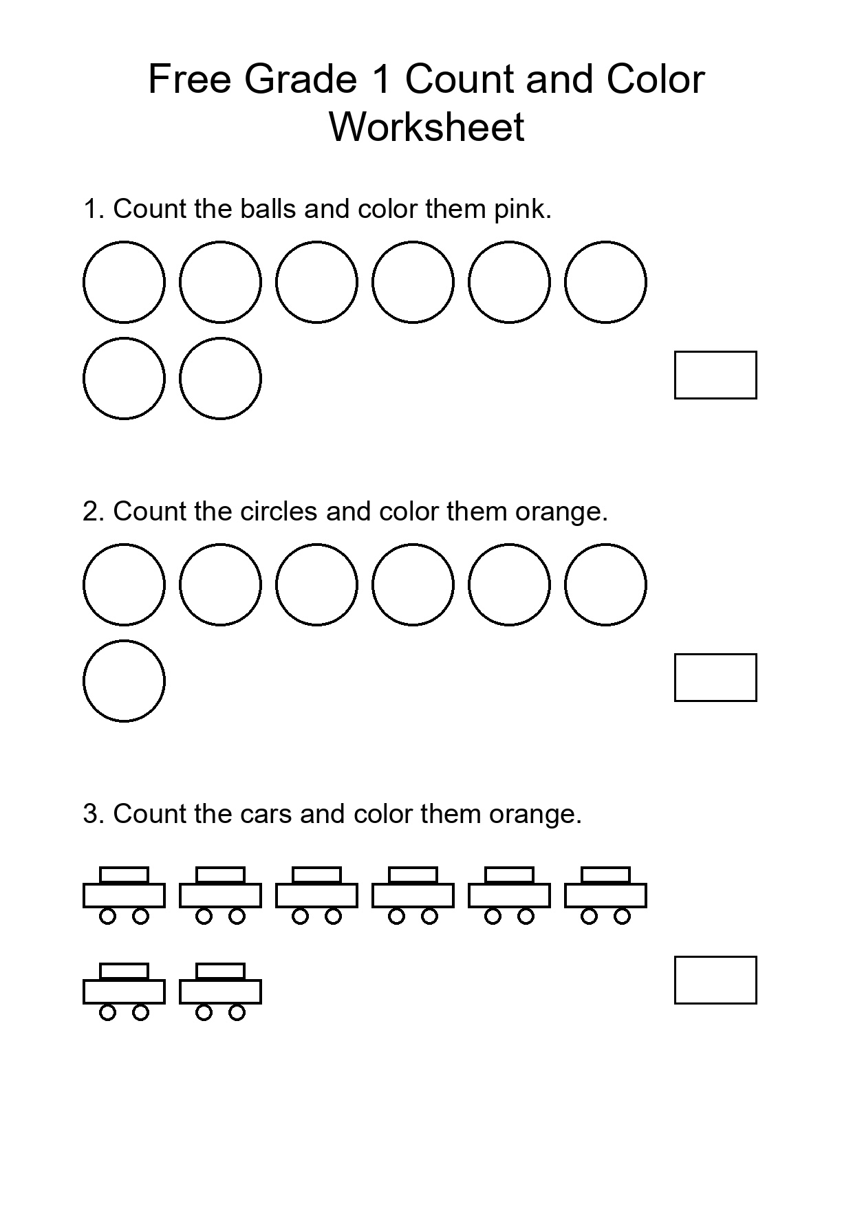 Free Grade 1 Count and Color Worksheet