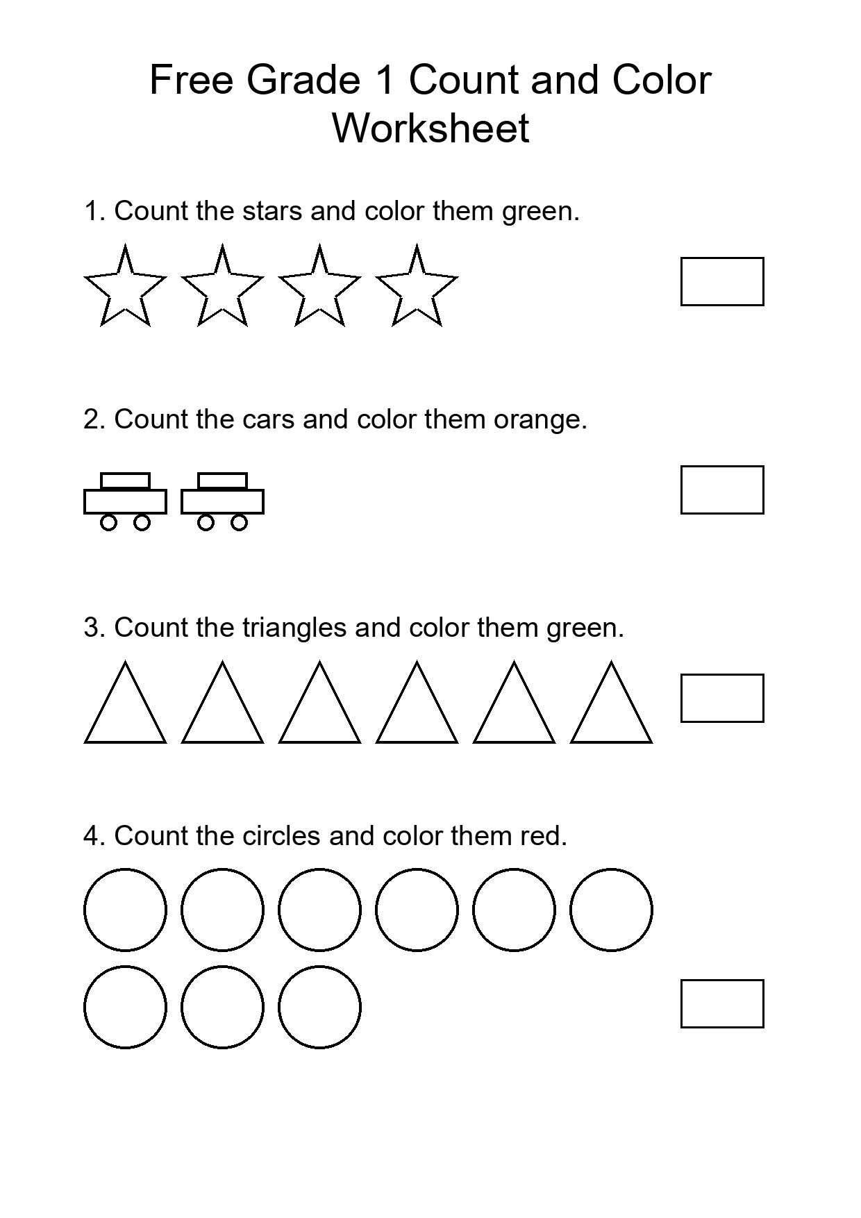 Free Grade 1 Count and Color Worksheet