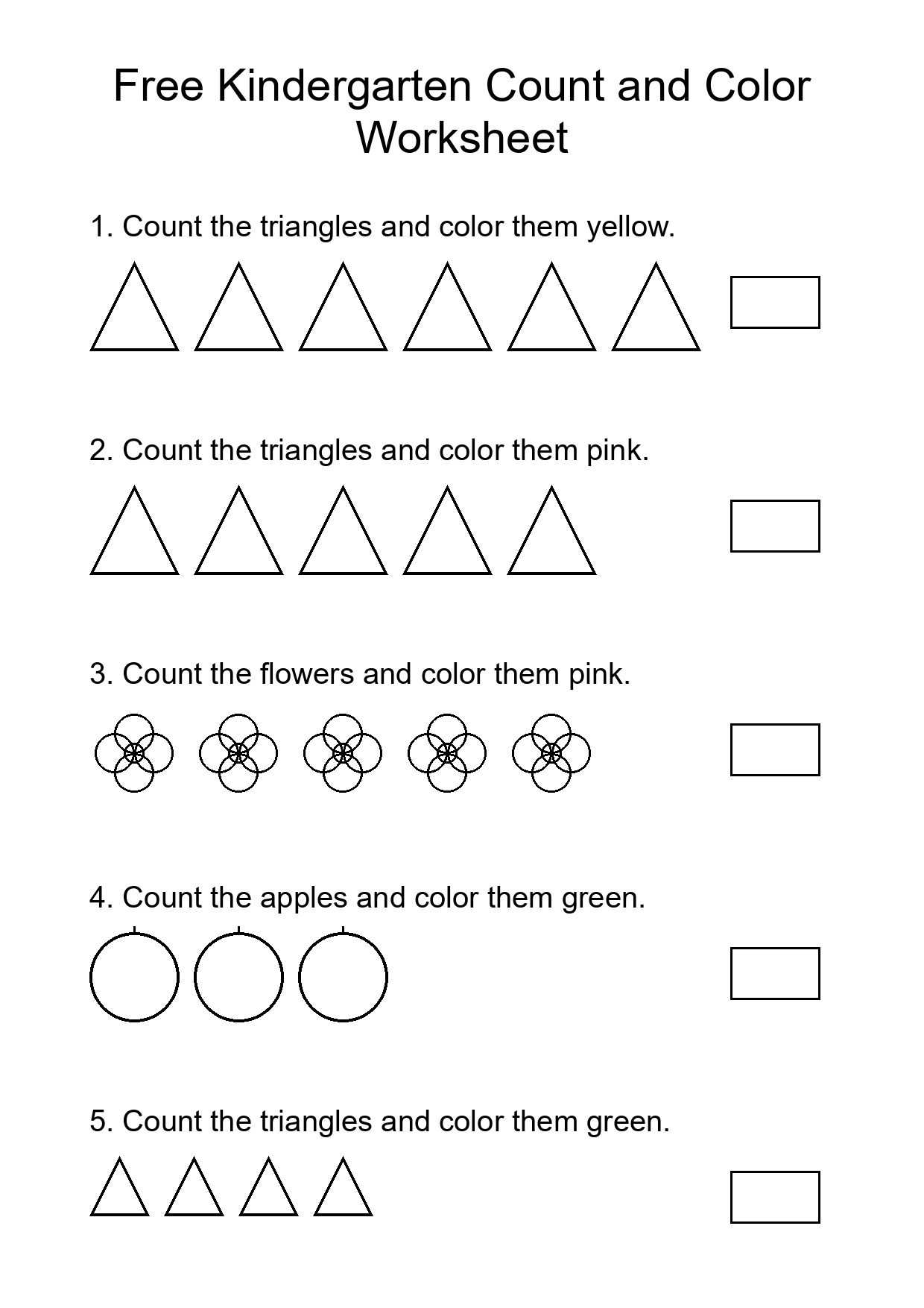 Free Kindergarten Count and Color Worksheet