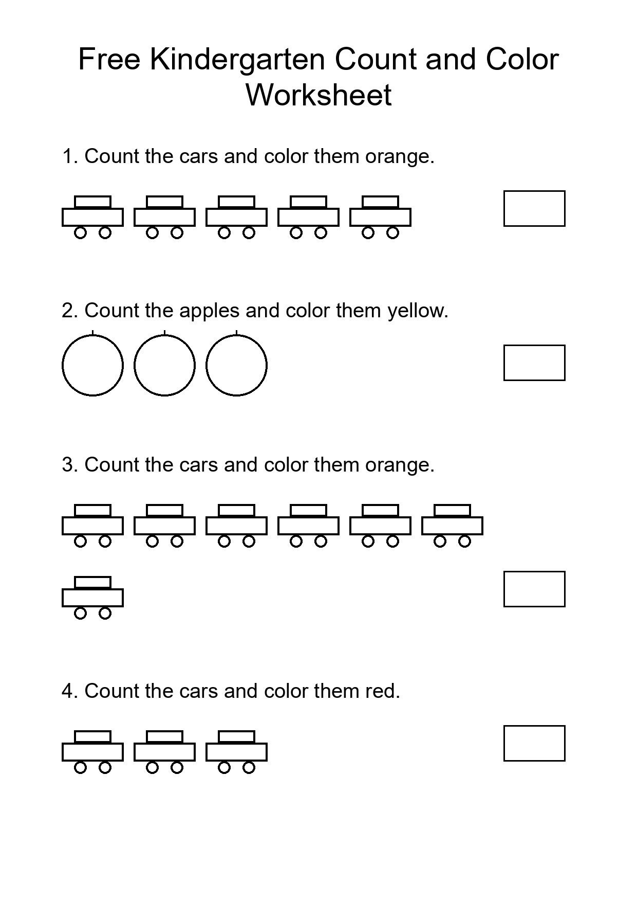 Free Kindergarten Count and Color Worksheet