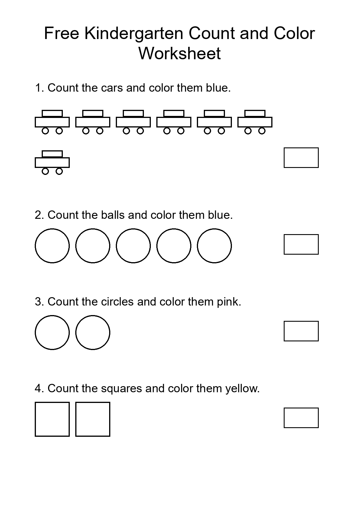 Free Kindergarten Count and Color Worksheet
