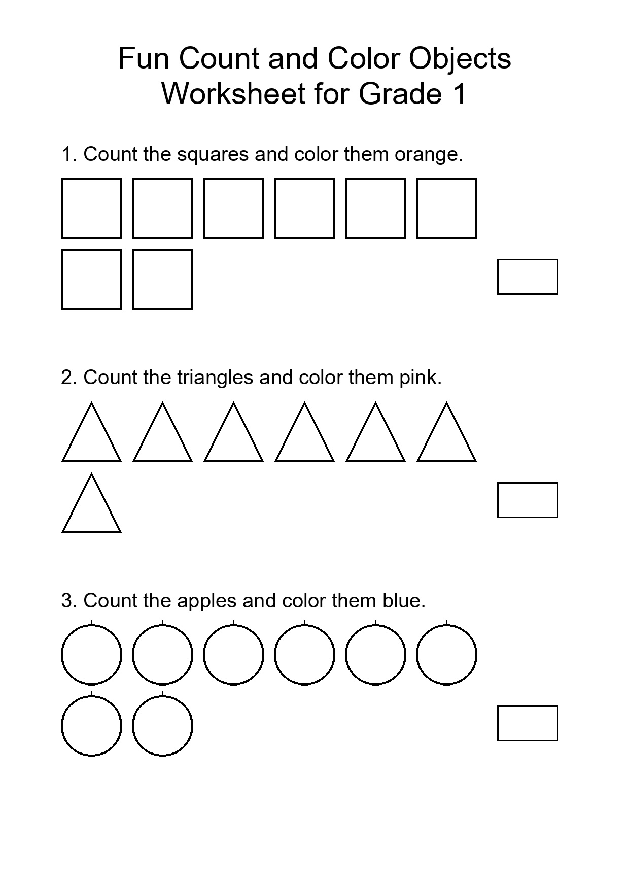 Fun Count and Color Objects Worksheet for Grade 1