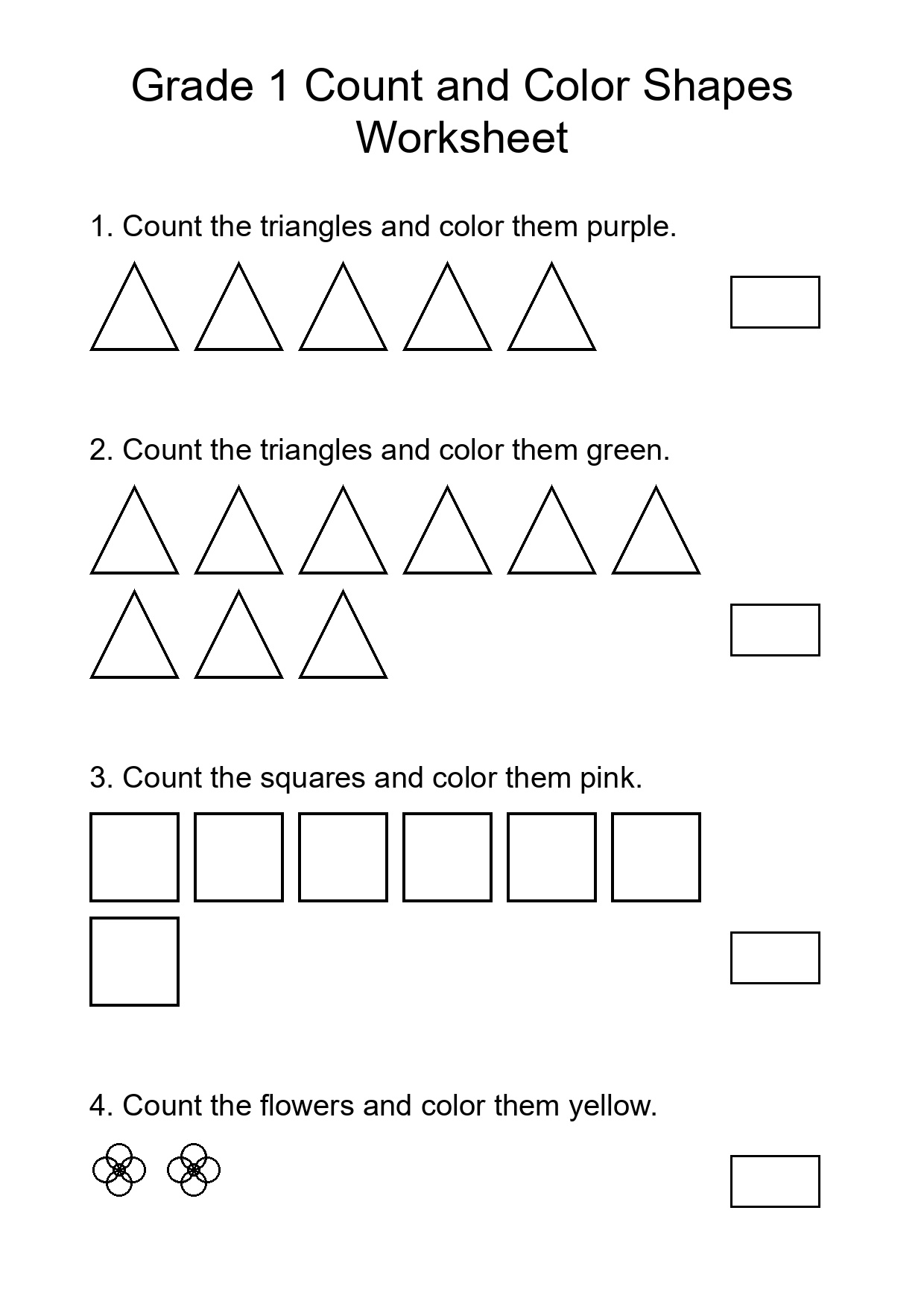 Grade 1 Count and Color Shapes Worksheet