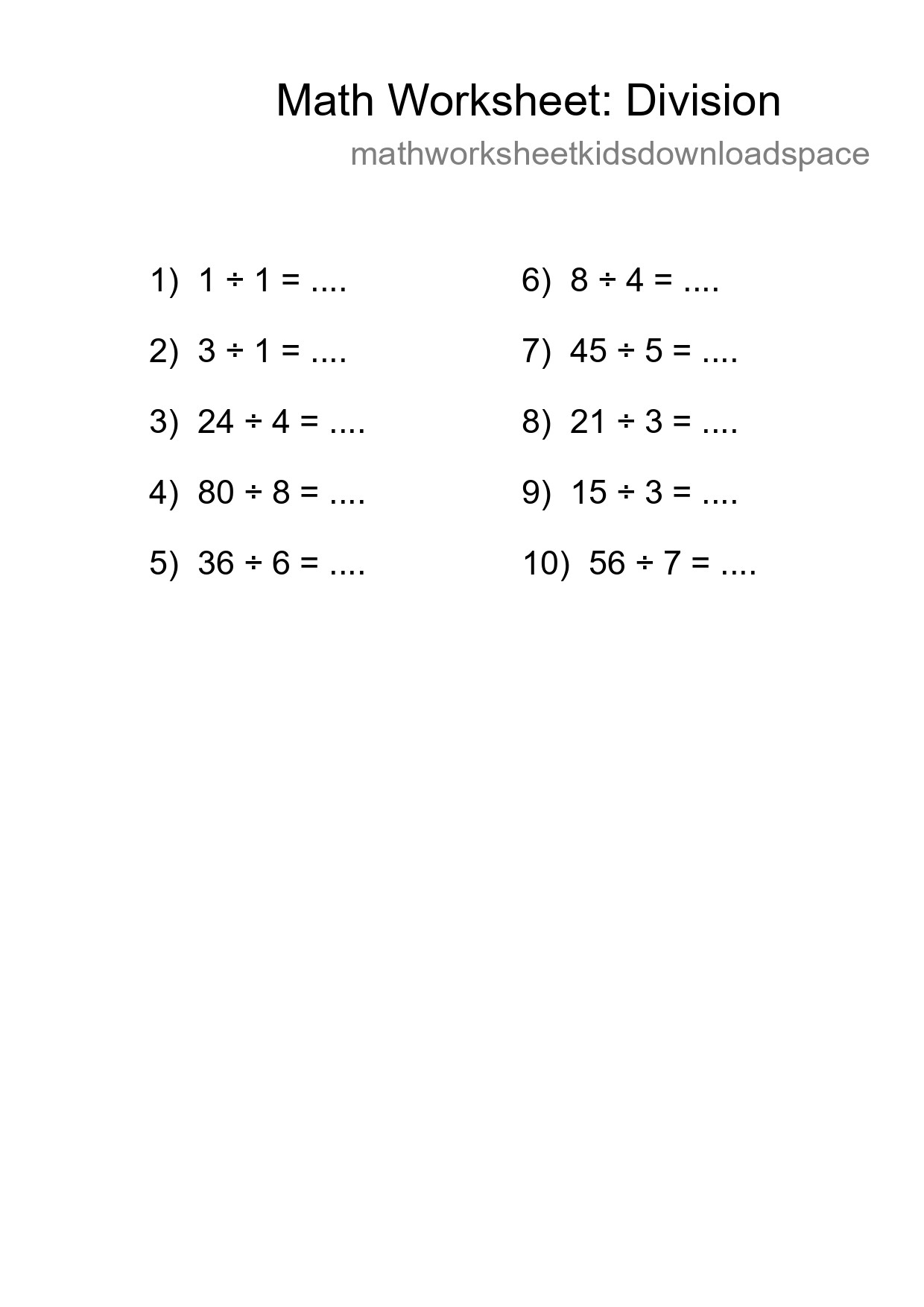 Grade 1 Division Practice Worksheet (10 Problems) - Part 81