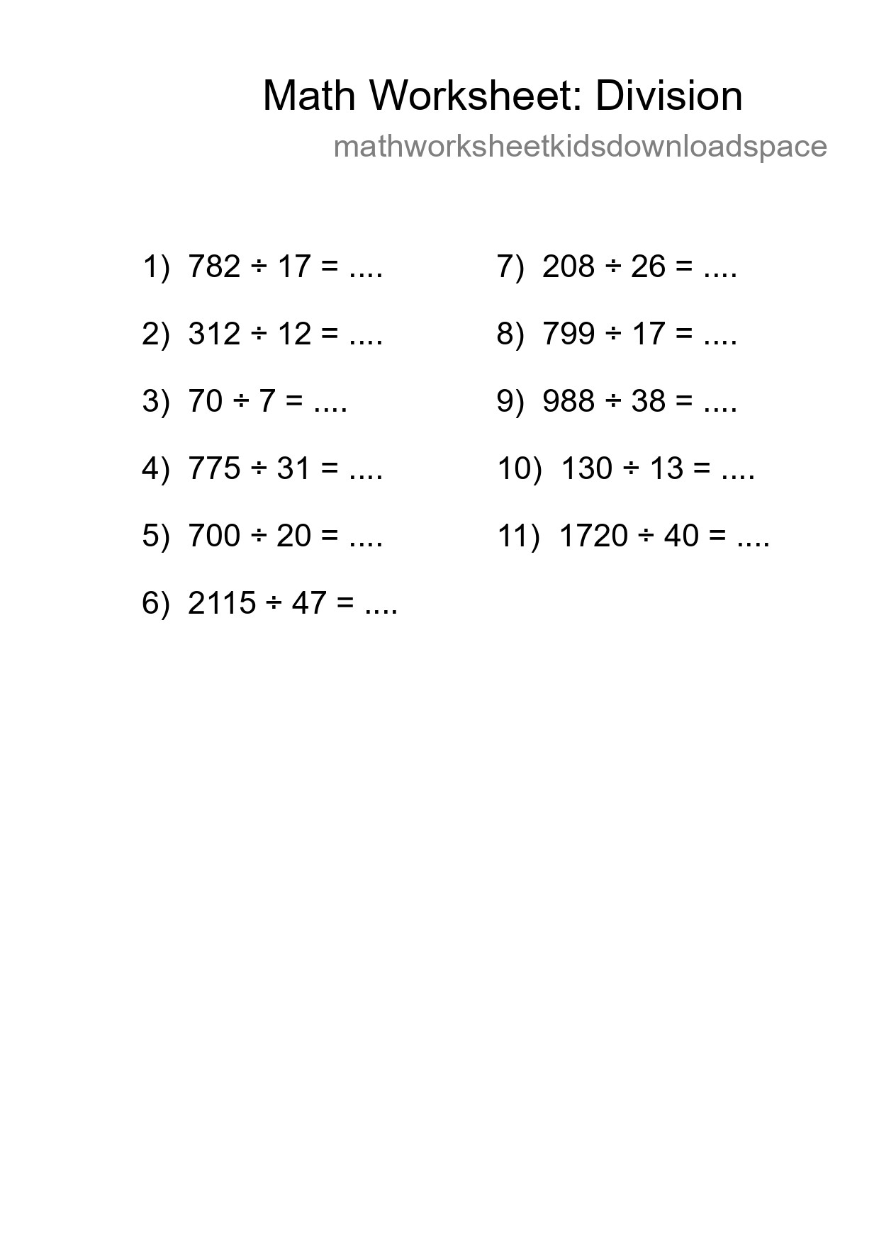 Grade 2 Division Practice Worksheet (11 Problems) - Part 92