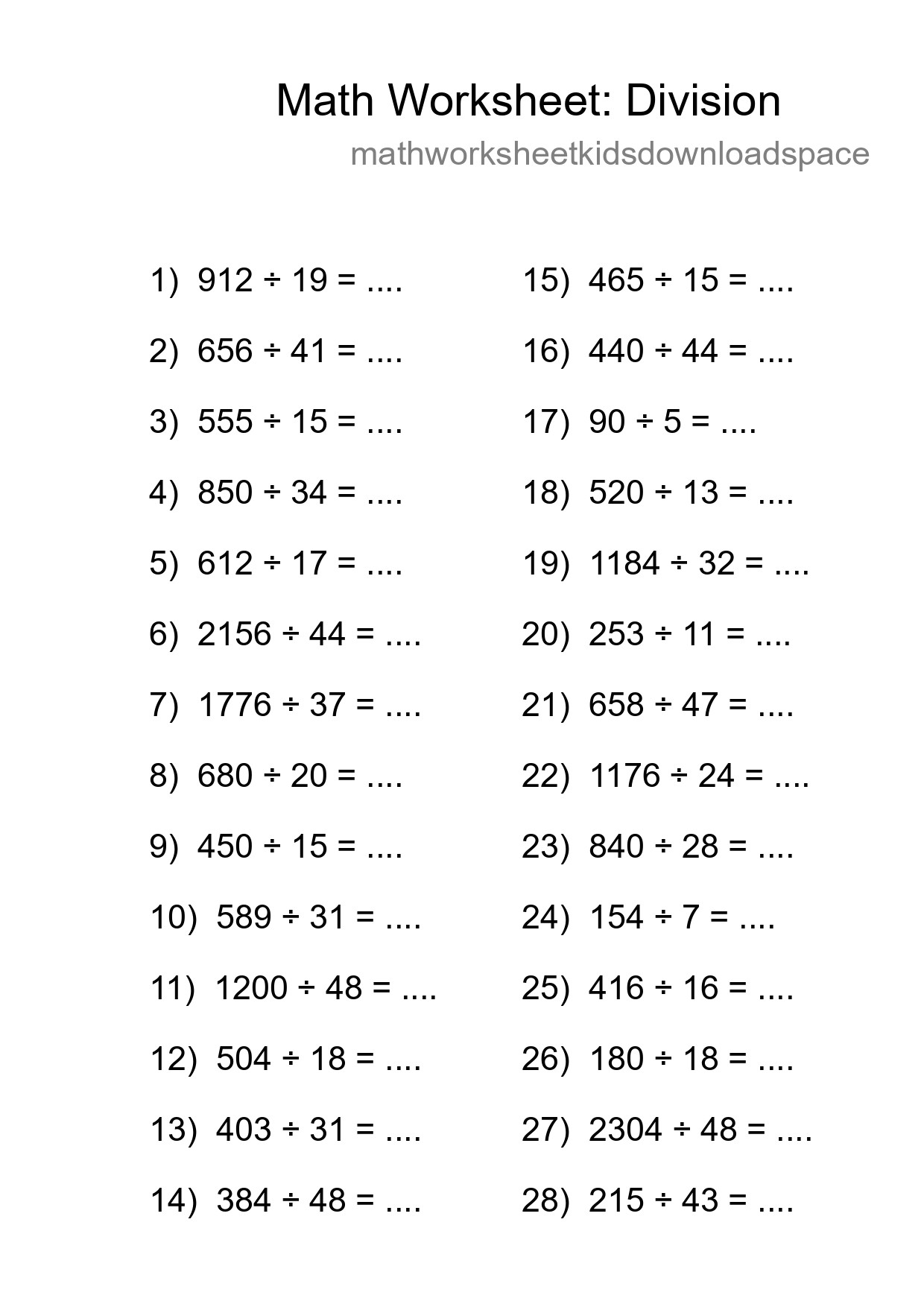 Grade 2 Division Practice Worksheet (28 Problems) - Part 136