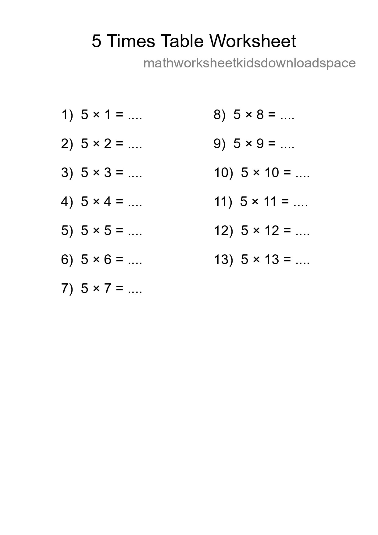 Grade 2 Multiplication Table 5 Practice - Part 9