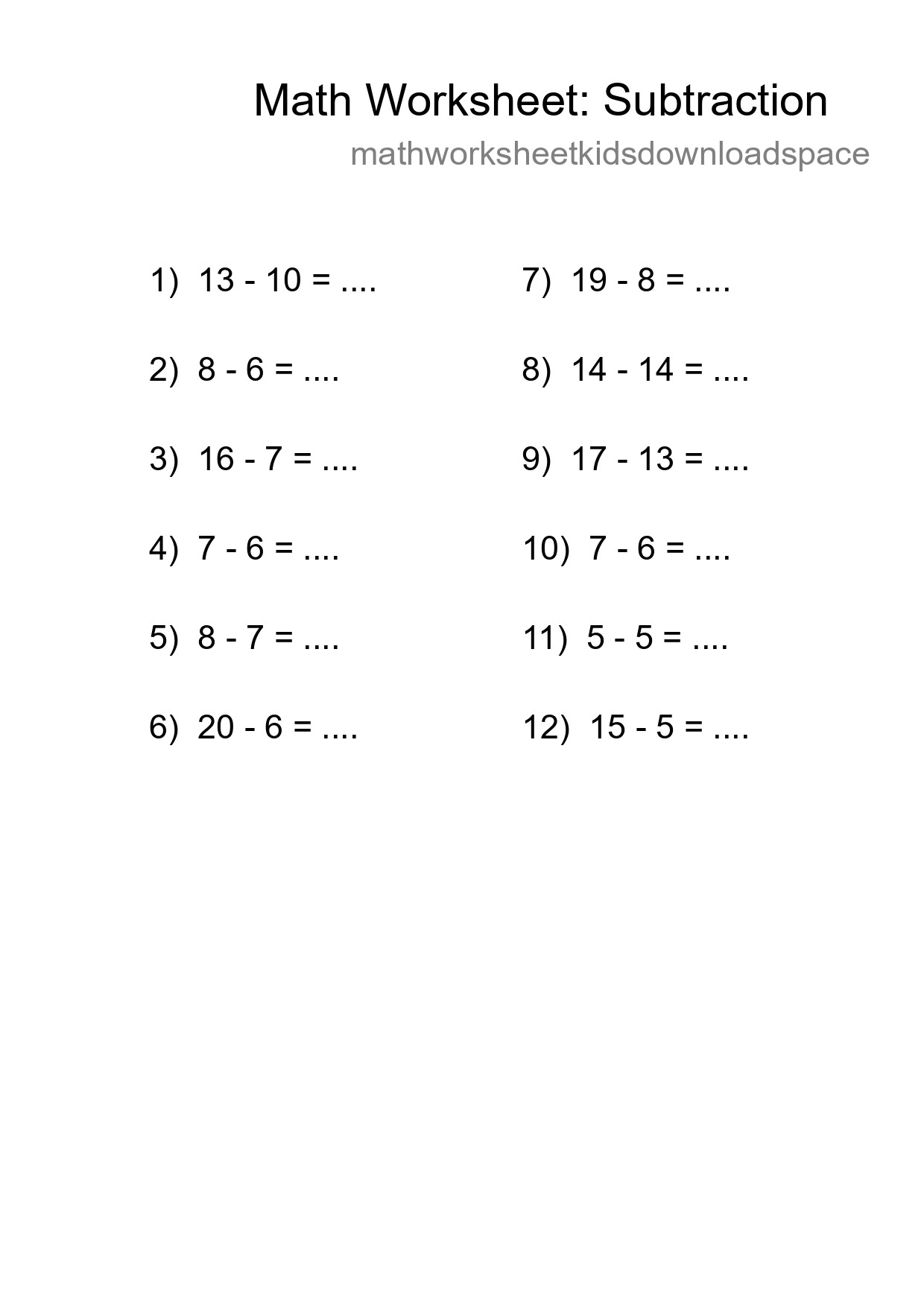 Grade 2 Subtraction Practice Worksheet (12 Problems) - Part 52