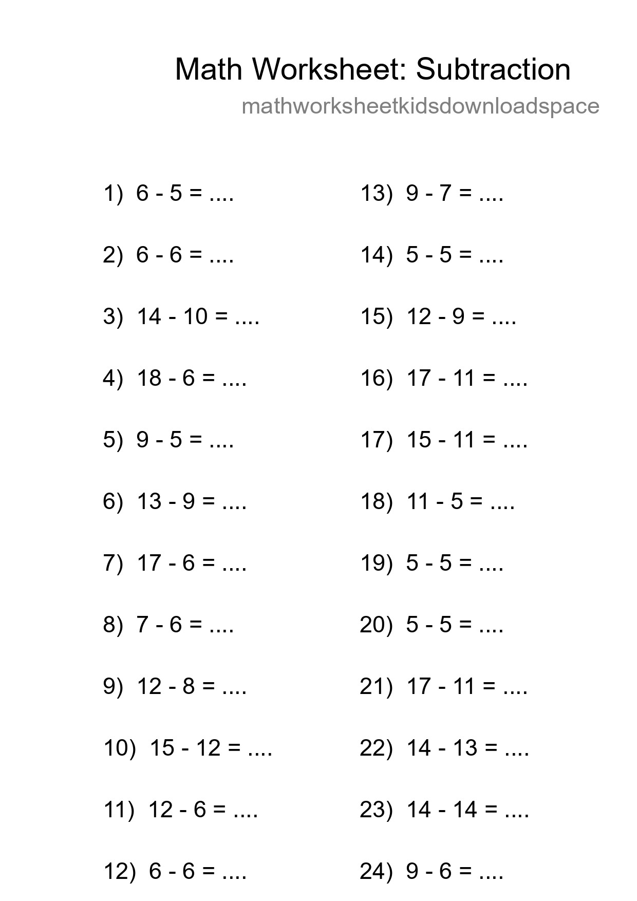 Grade 2 Subtraction Practice Worksheet (24 Problems) - Part 239
