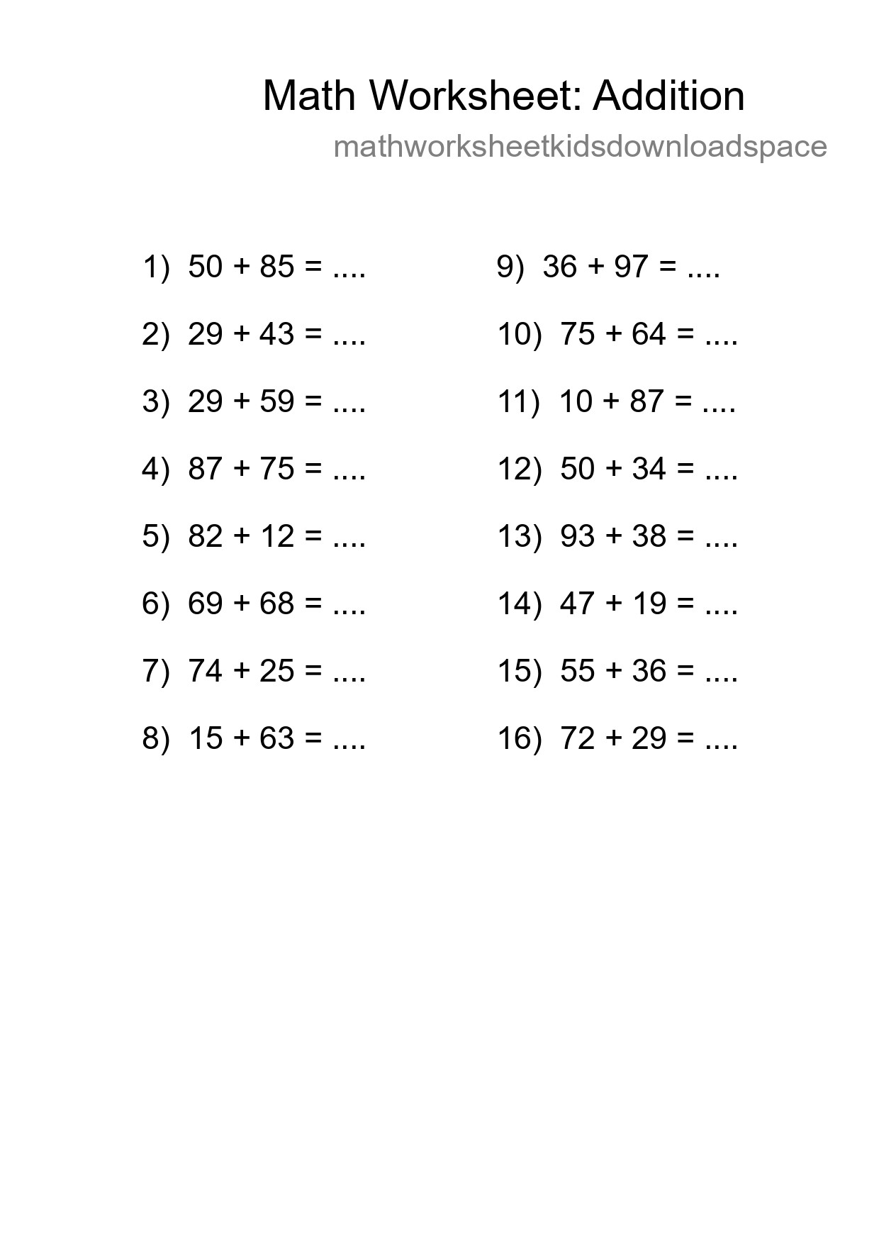 Grade 3 Addition Practice Worksheet (16 Problems) - Part 166