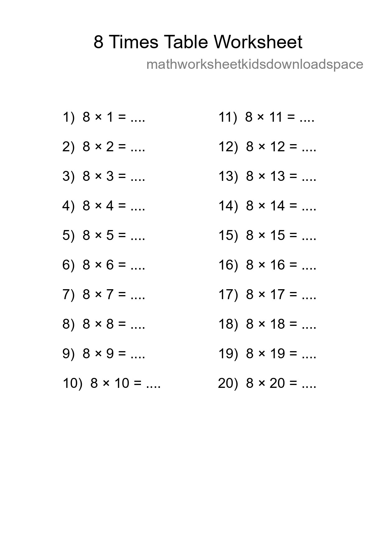 Grade 3 Multiplication Table 8 Practice - Part 218