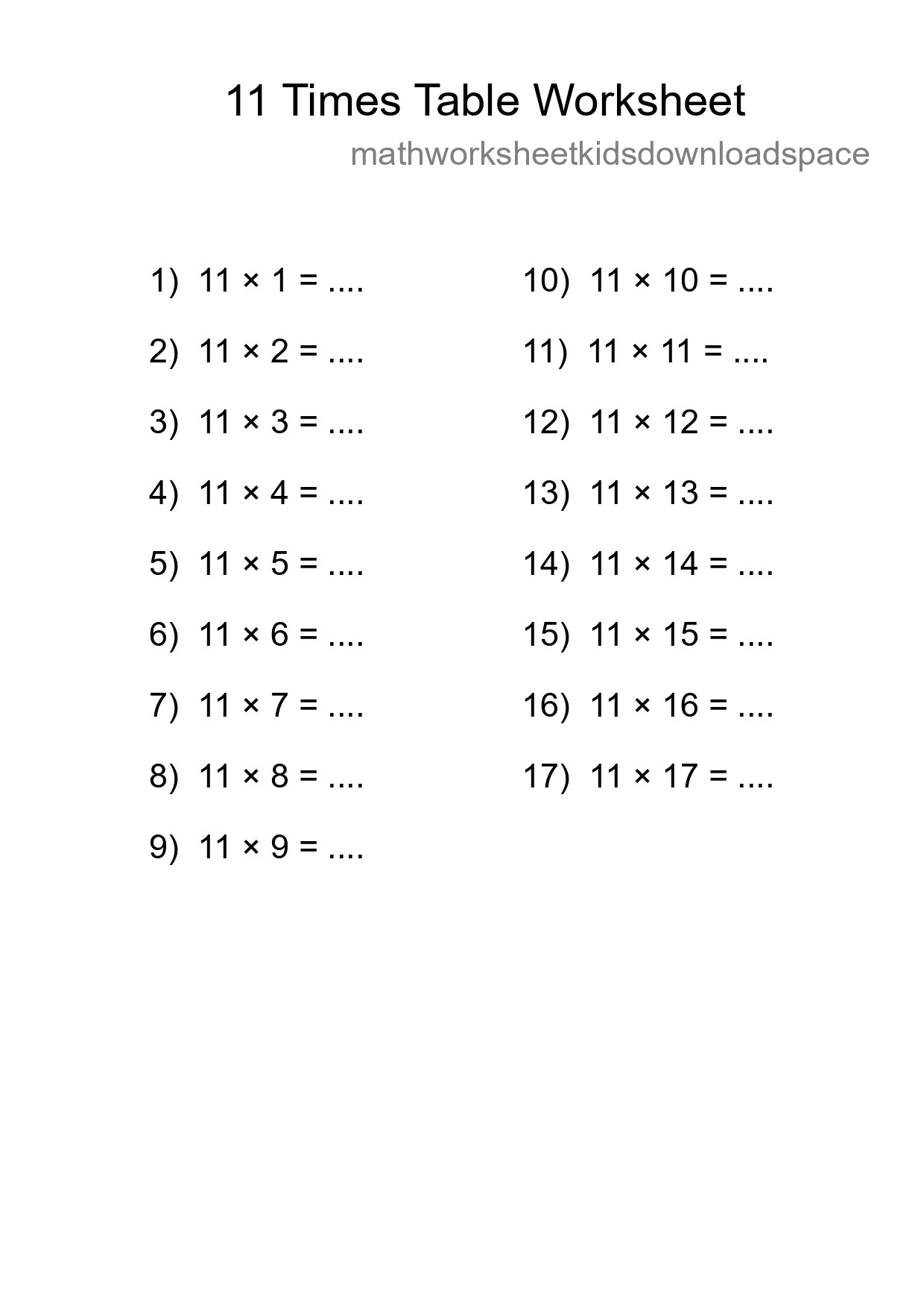 Grade 4 Multiplication Table 11 Practice - Part 152