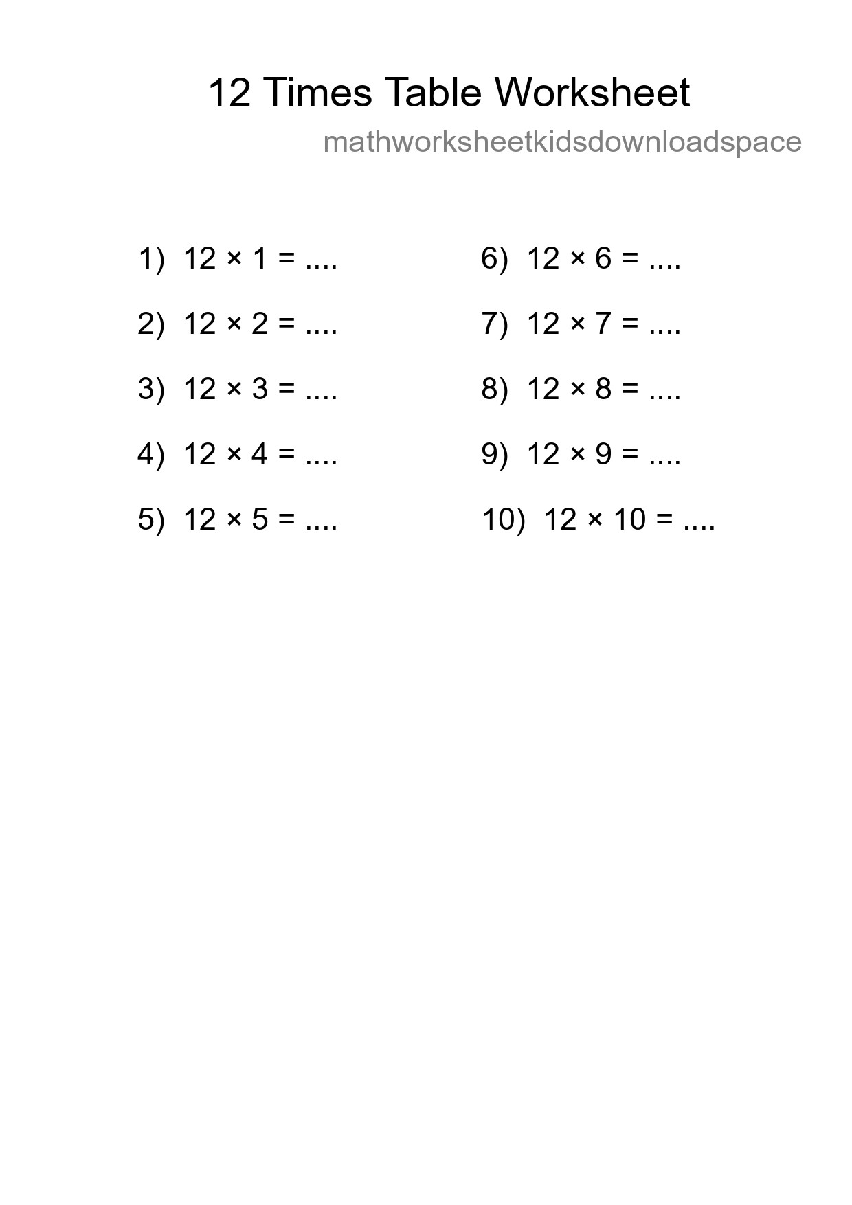 Grade 4 Multiplication Table 12 Practice - Part 31