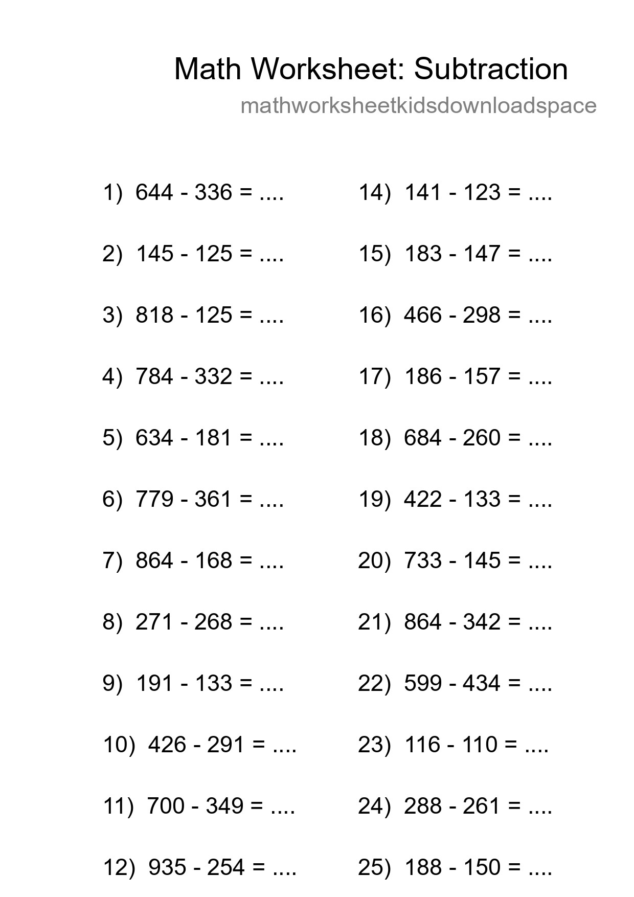 Grade 5 Subtraction Practice Worksheet (26 Problems) - Part 129