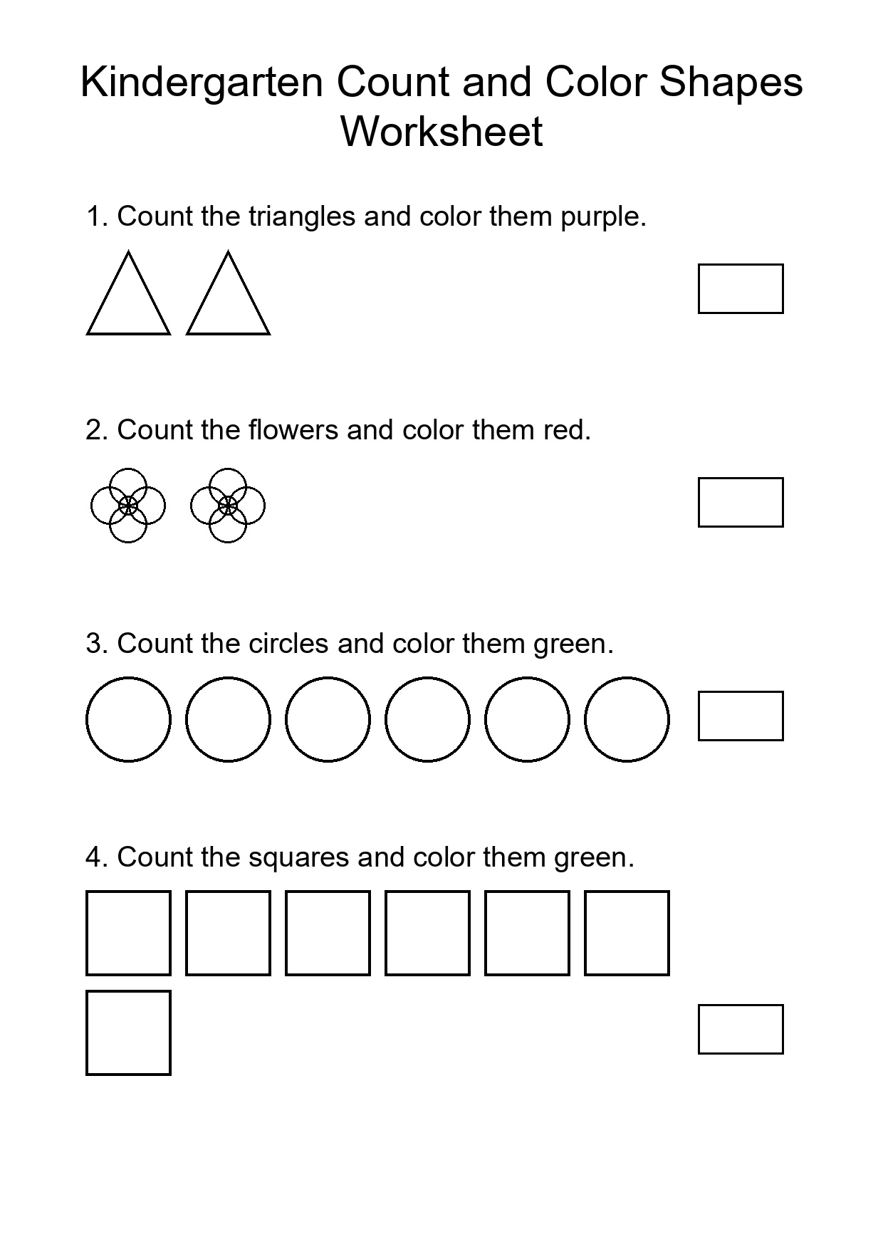 Kindergarten Count and Color Shapes Worksheet