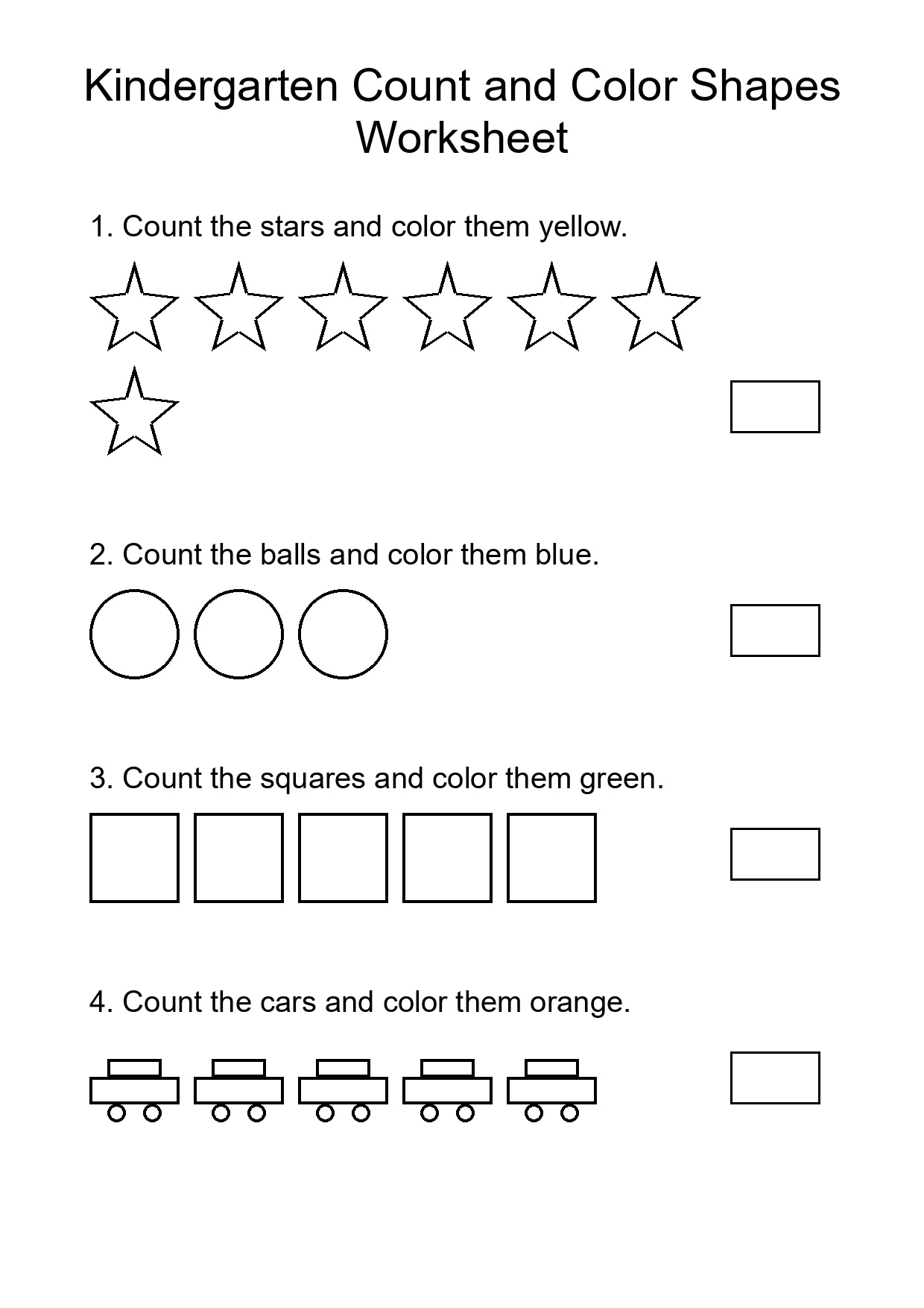 Kindergarten Count and Color Shapes Worksheet