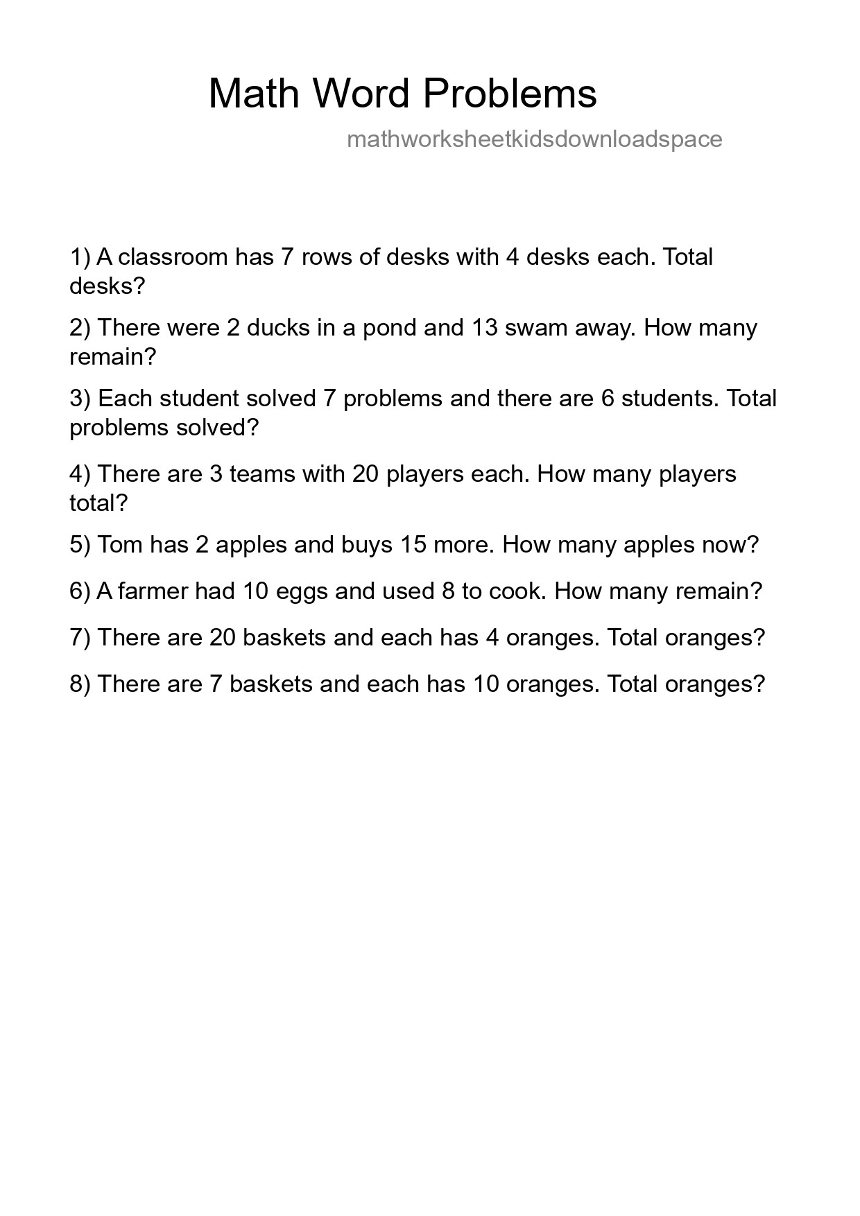 Math Word Problem Worksheet