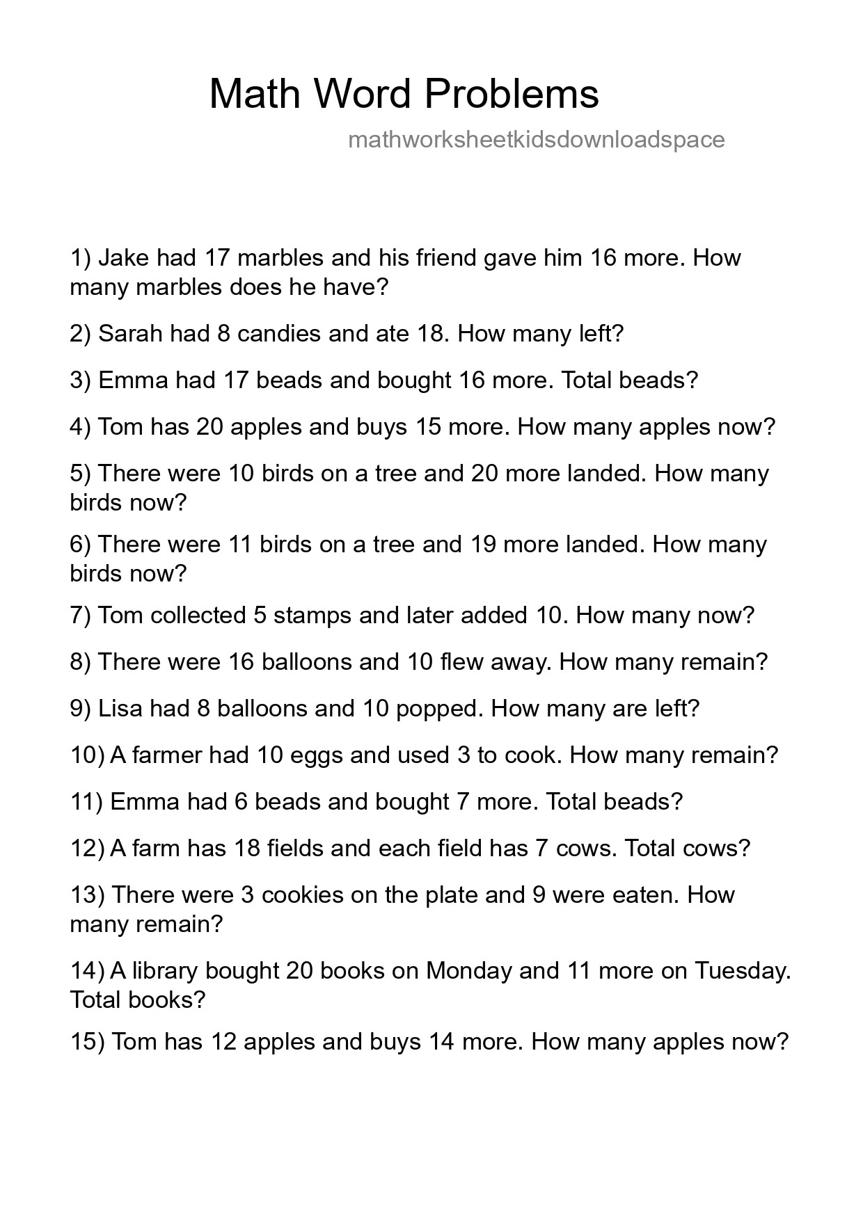Math Word Problem Worksheet