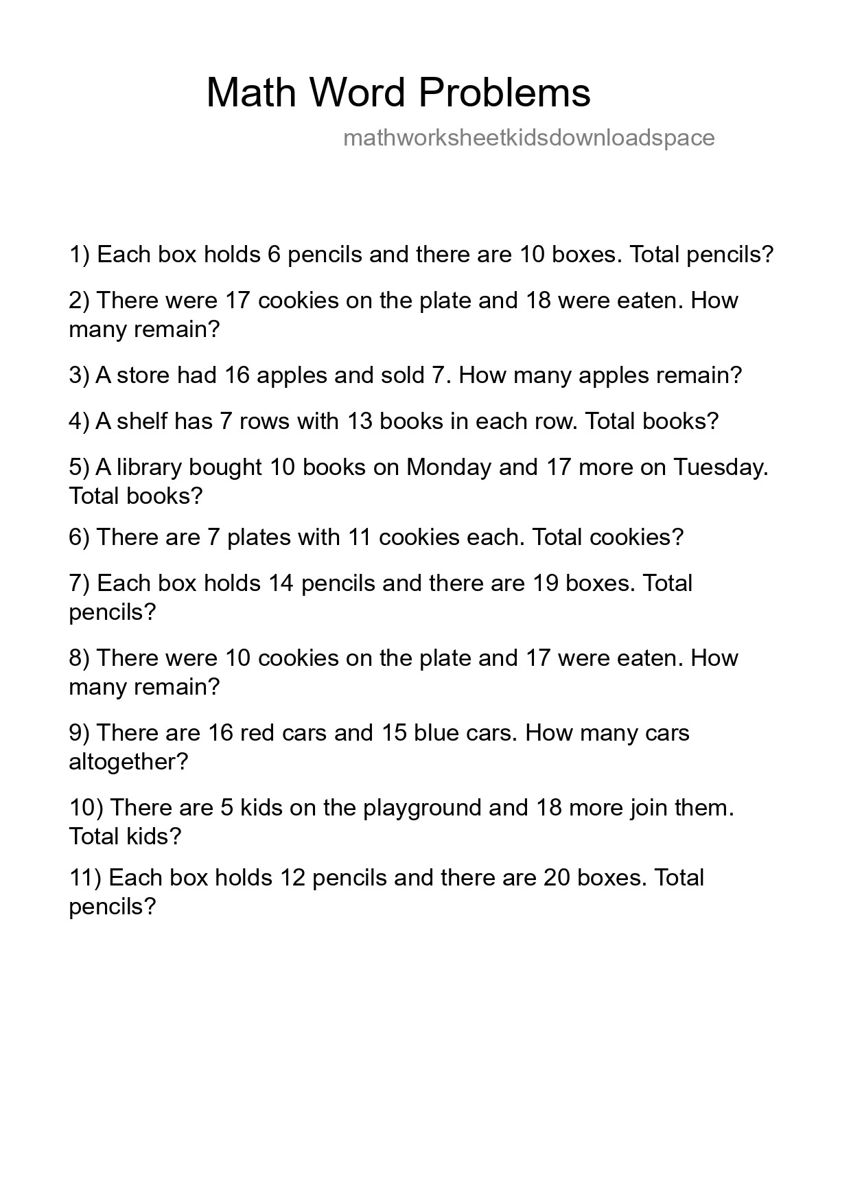 Math Word Problem Worksheet
