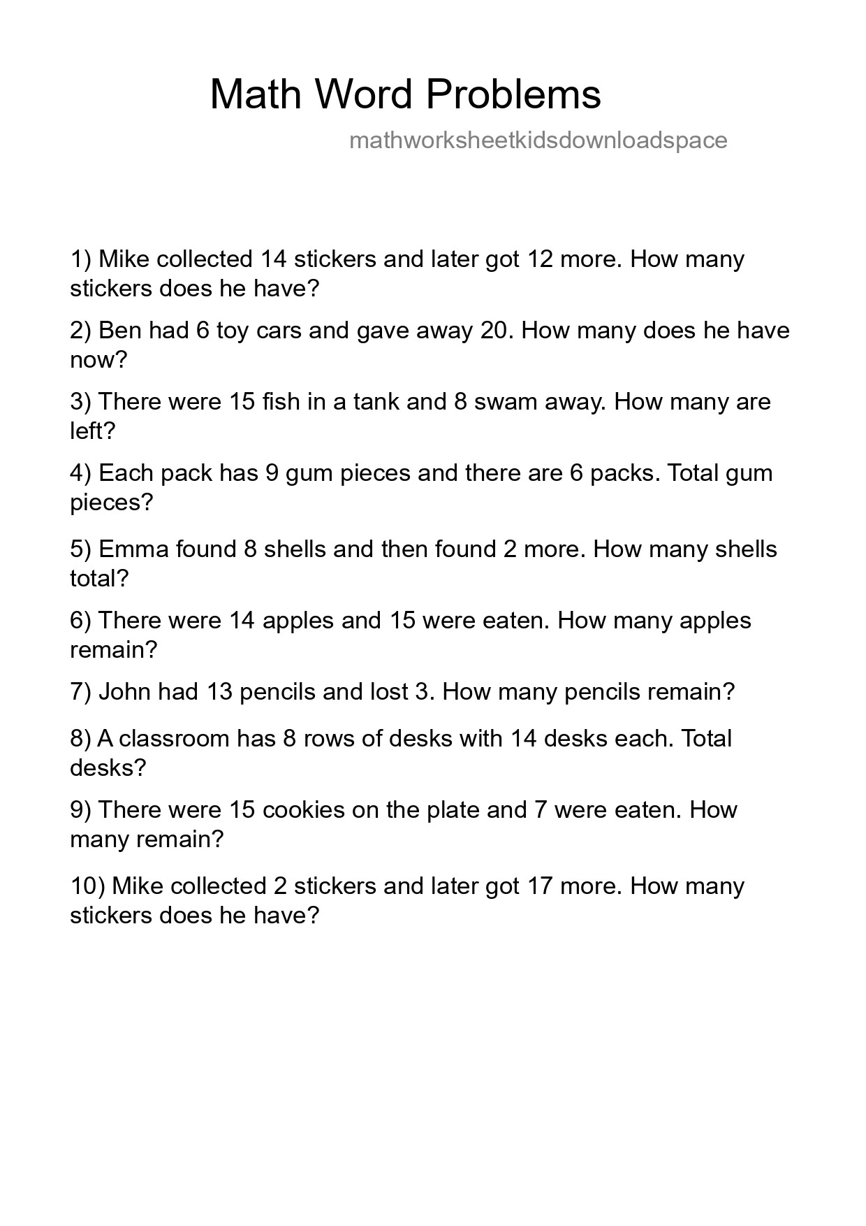 Math Word Problem Worksheet