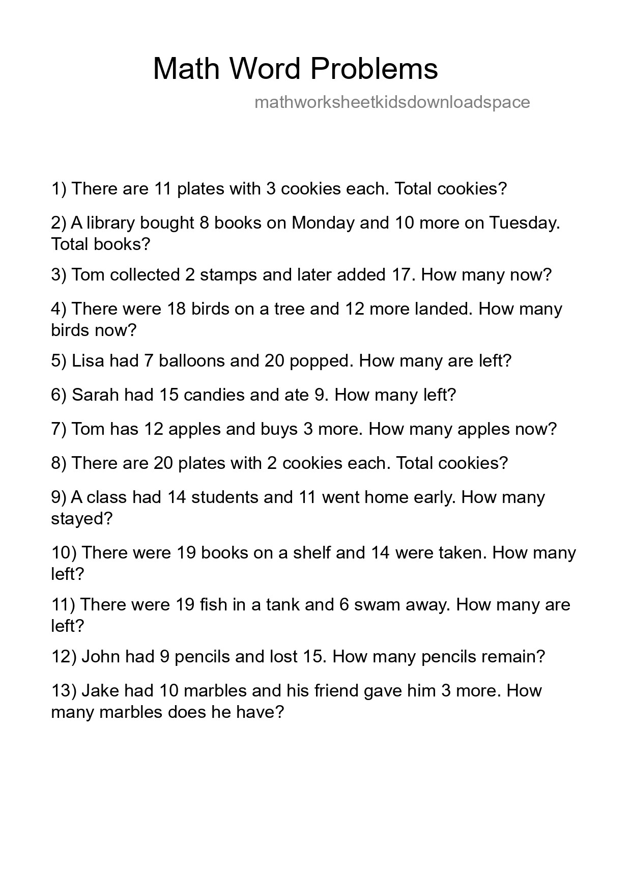 Math Word Problem Worksheet