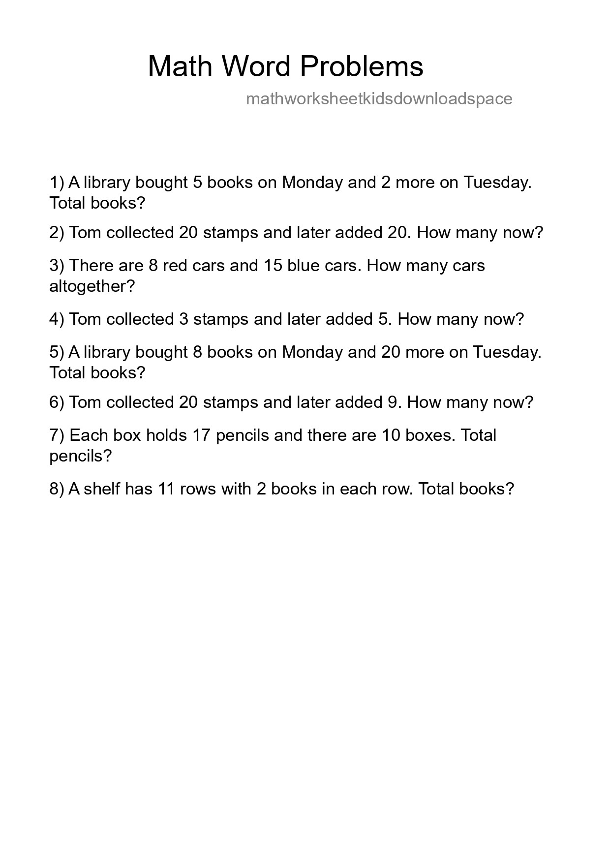 Math Word Problem Worksheet