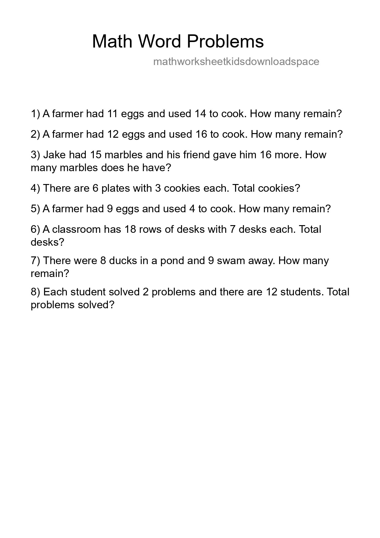 Math Word Problem Worksheet