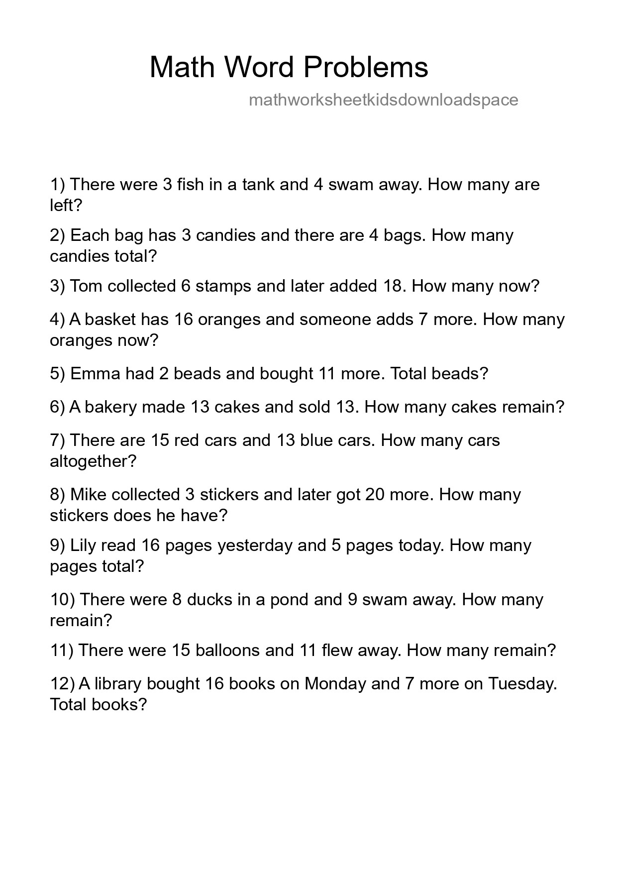Math Word Problem Worksheet
