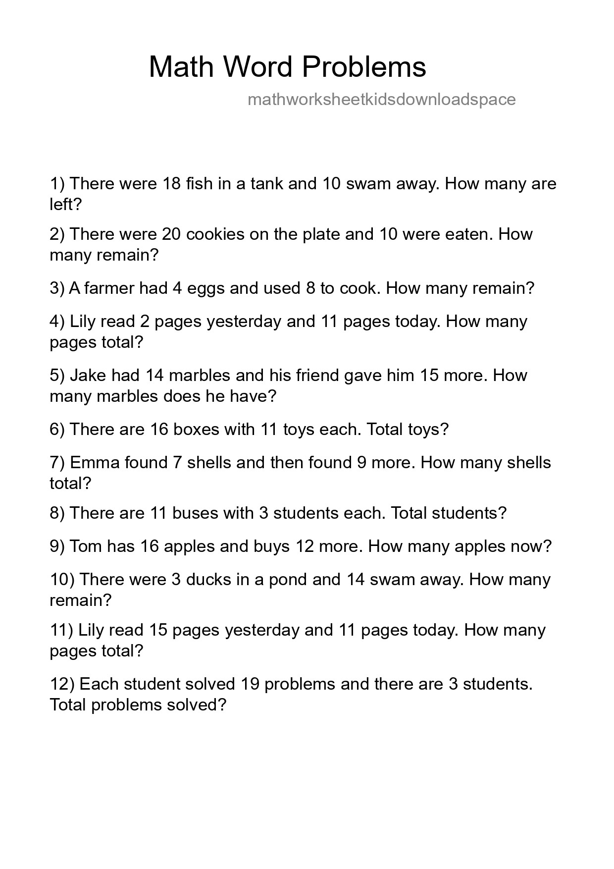 Math Word Problem Worksheet
