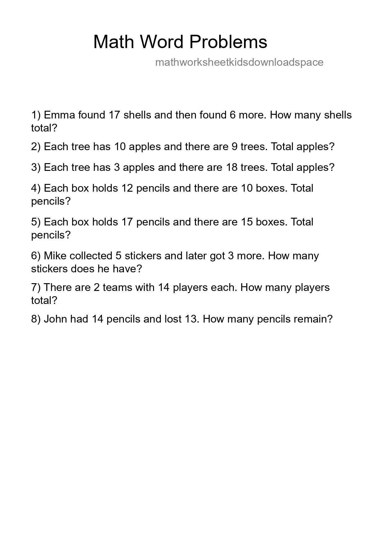 Math Word Problem Worksheet