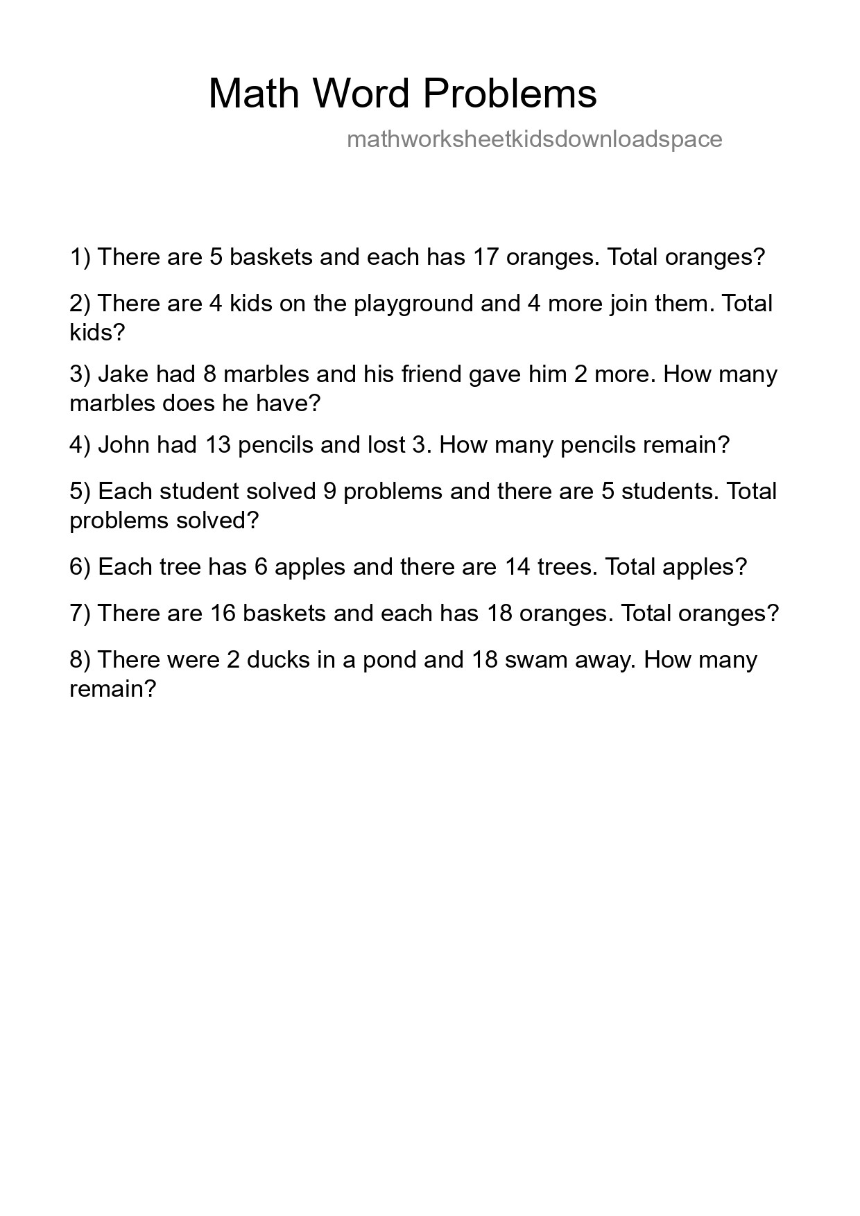 Math Word Problem Worksheet