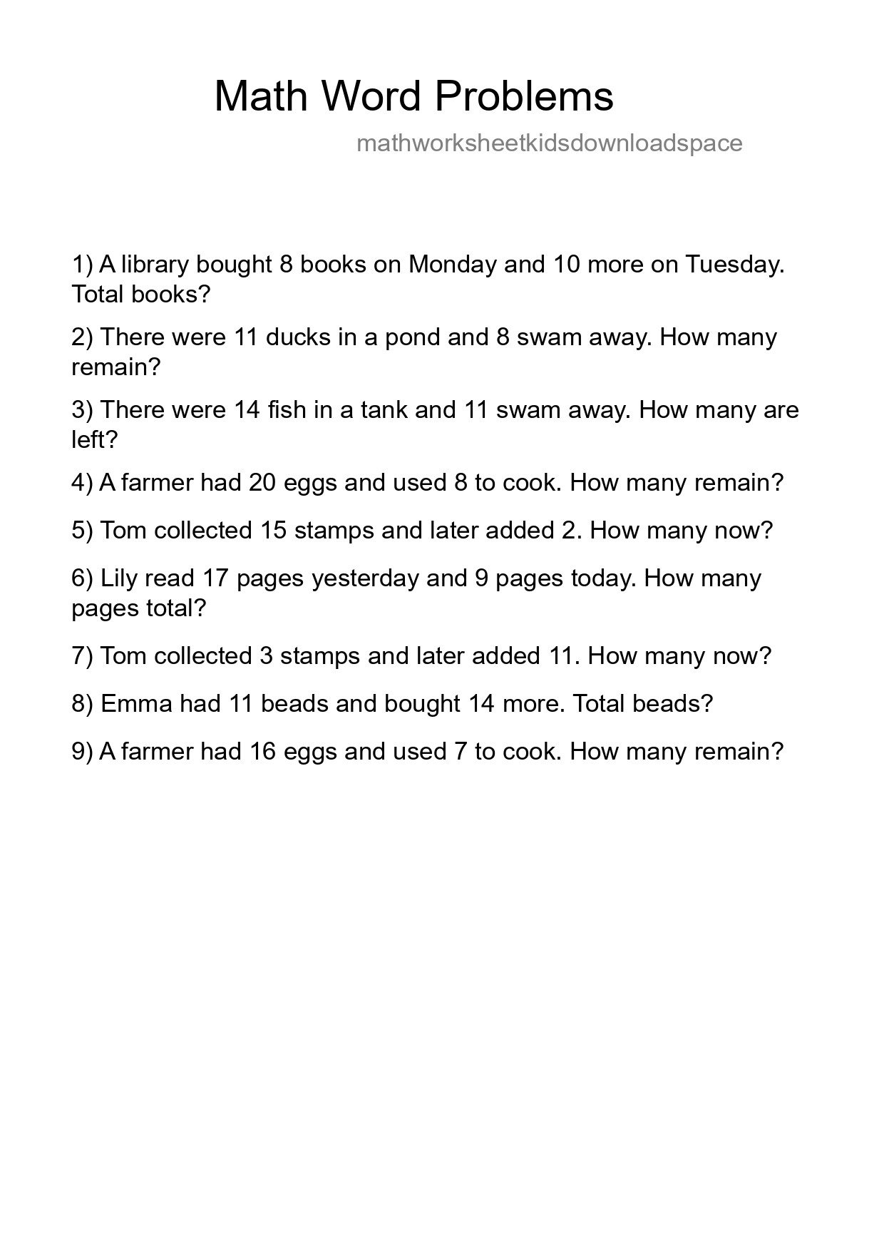 Math Word Problem Worksheet