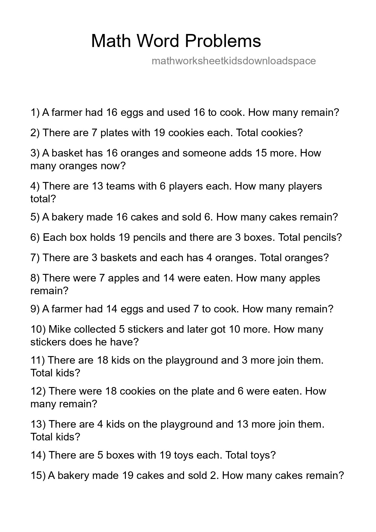 Math Word Problem Worksheet