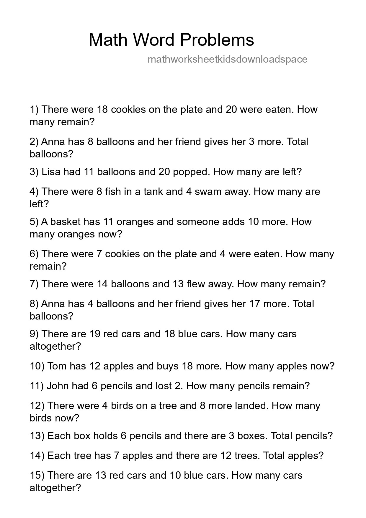 Math Word Problem Worksheet