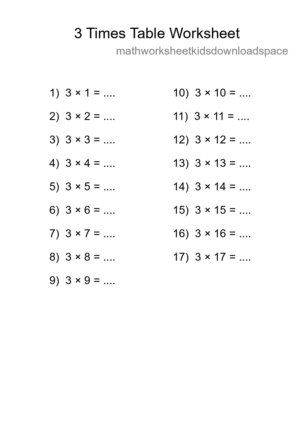 Printable 3 Times Table Worksheet For Grade 2 - Part 119
