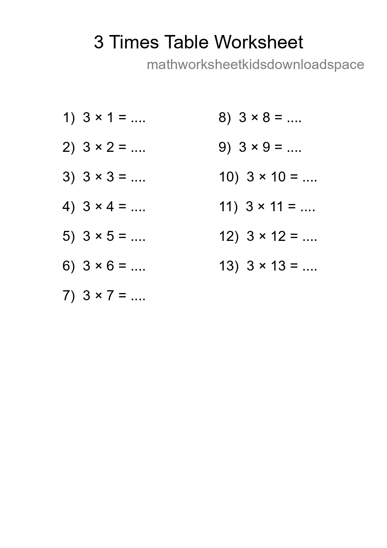 Printable 3 Times Table Worksheet For Grade 2 - Part 53
